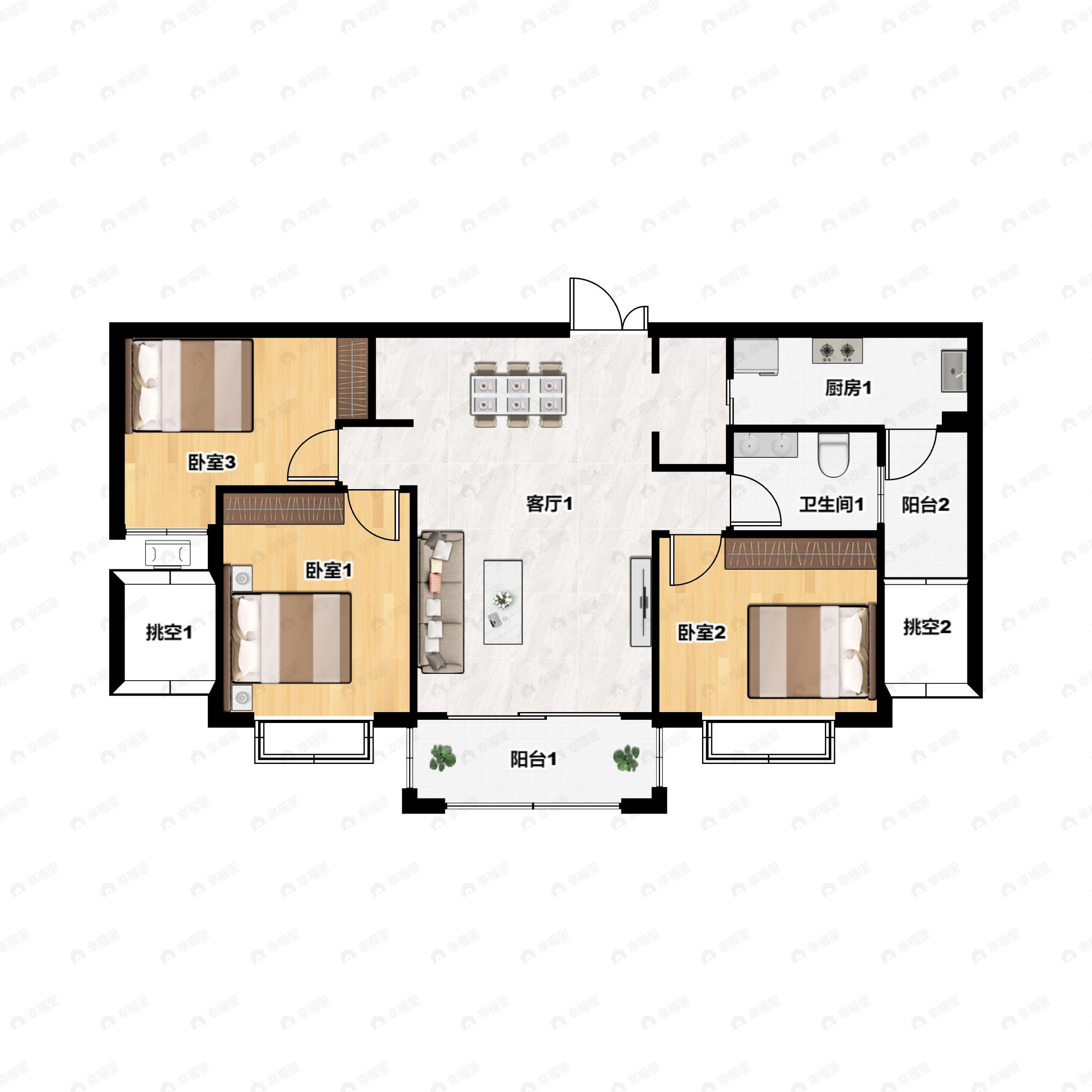 联信熙园3室2厅1卫户型图