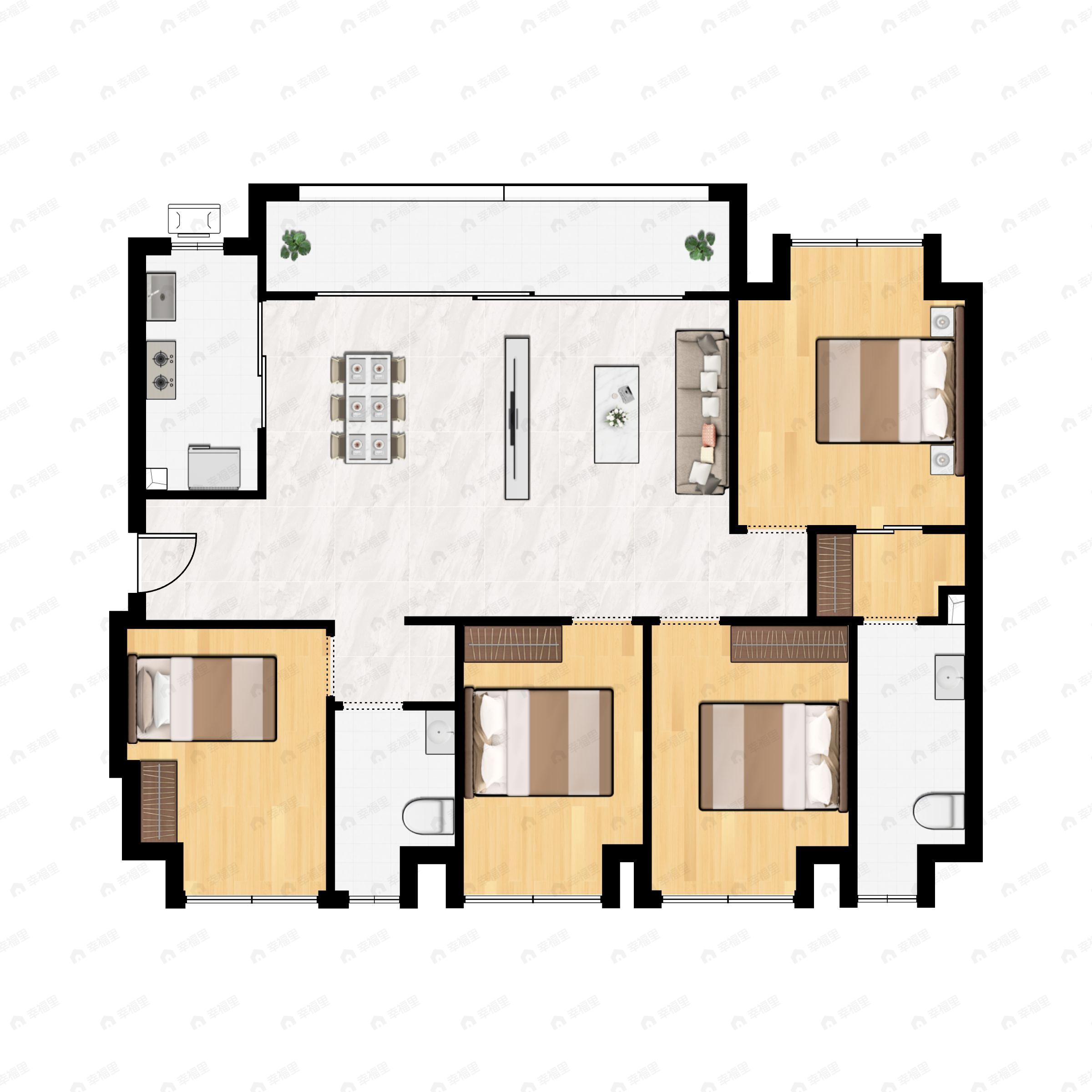 4室2厅2卫建面128平南户型图