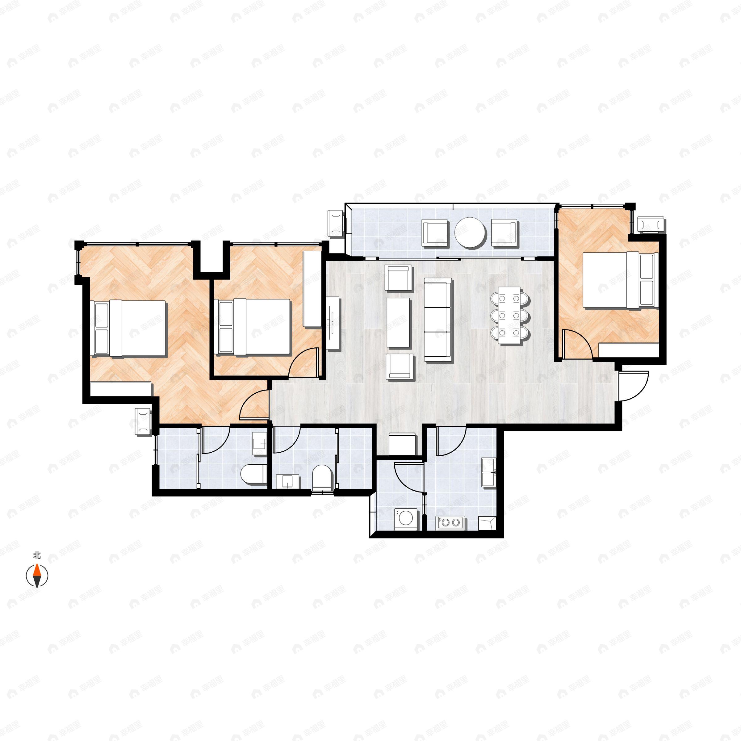 3室2厅2卫建面97m²西|东户型图