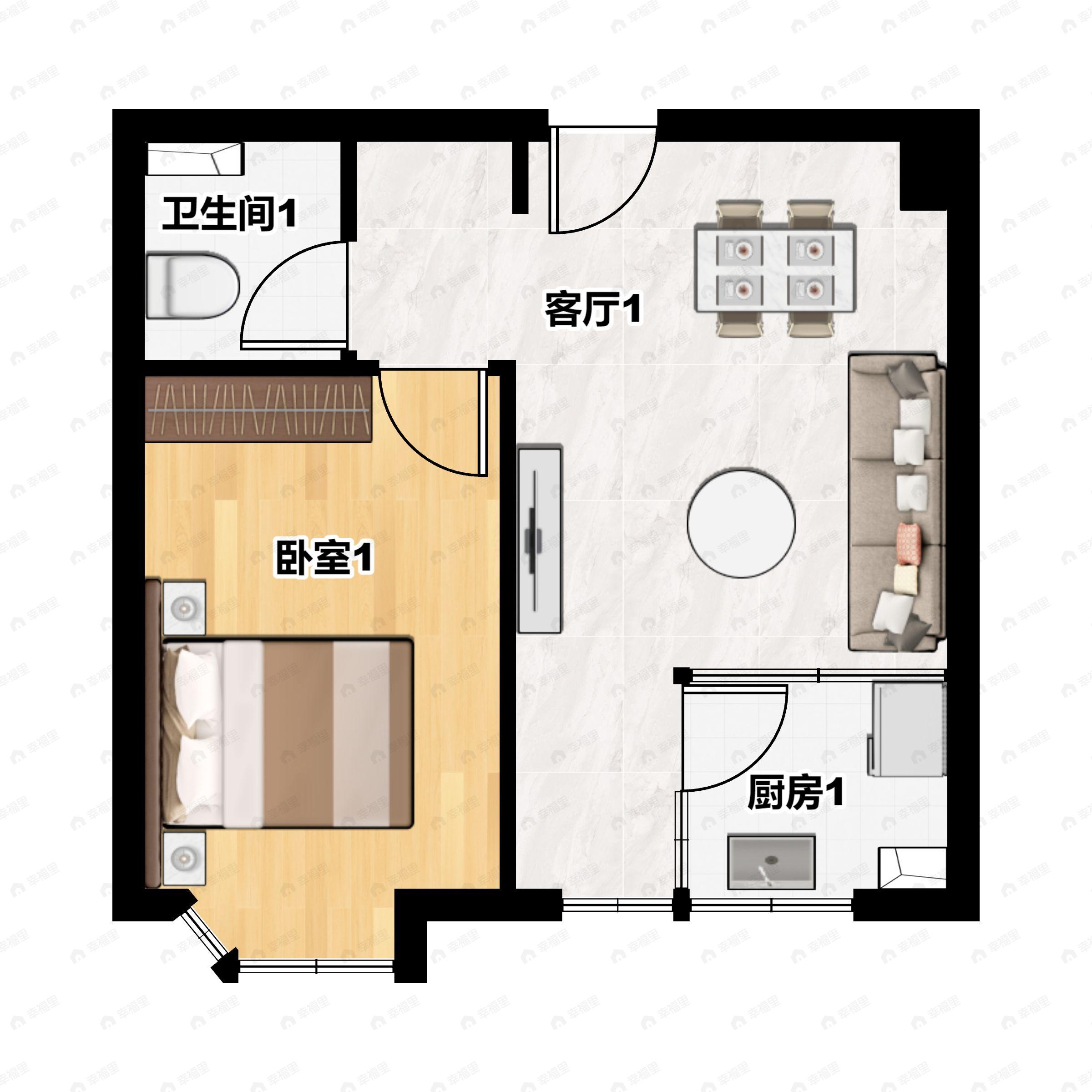 1室1厅1卫建面56平南户型图