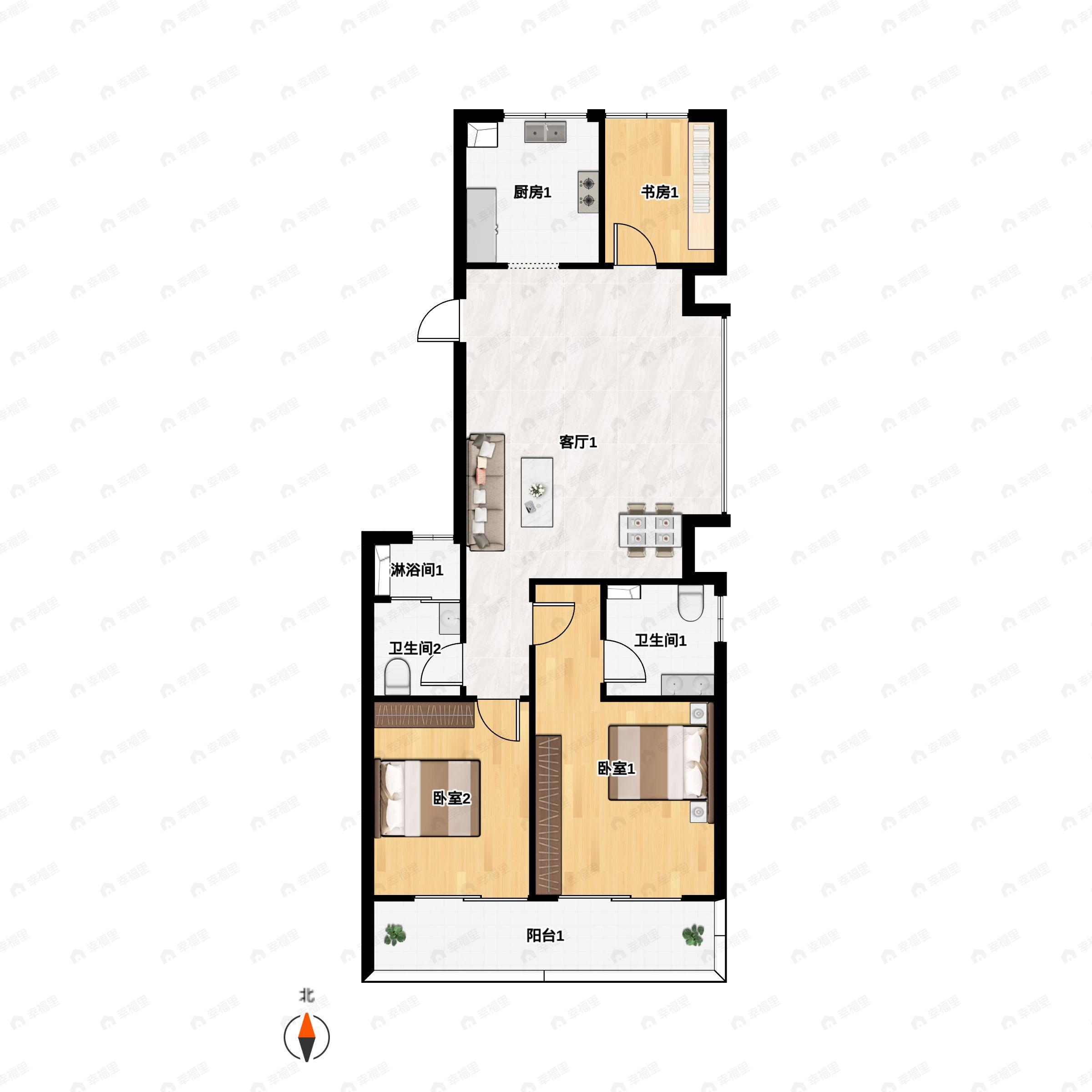 3室2厅2卫建面113平户型图