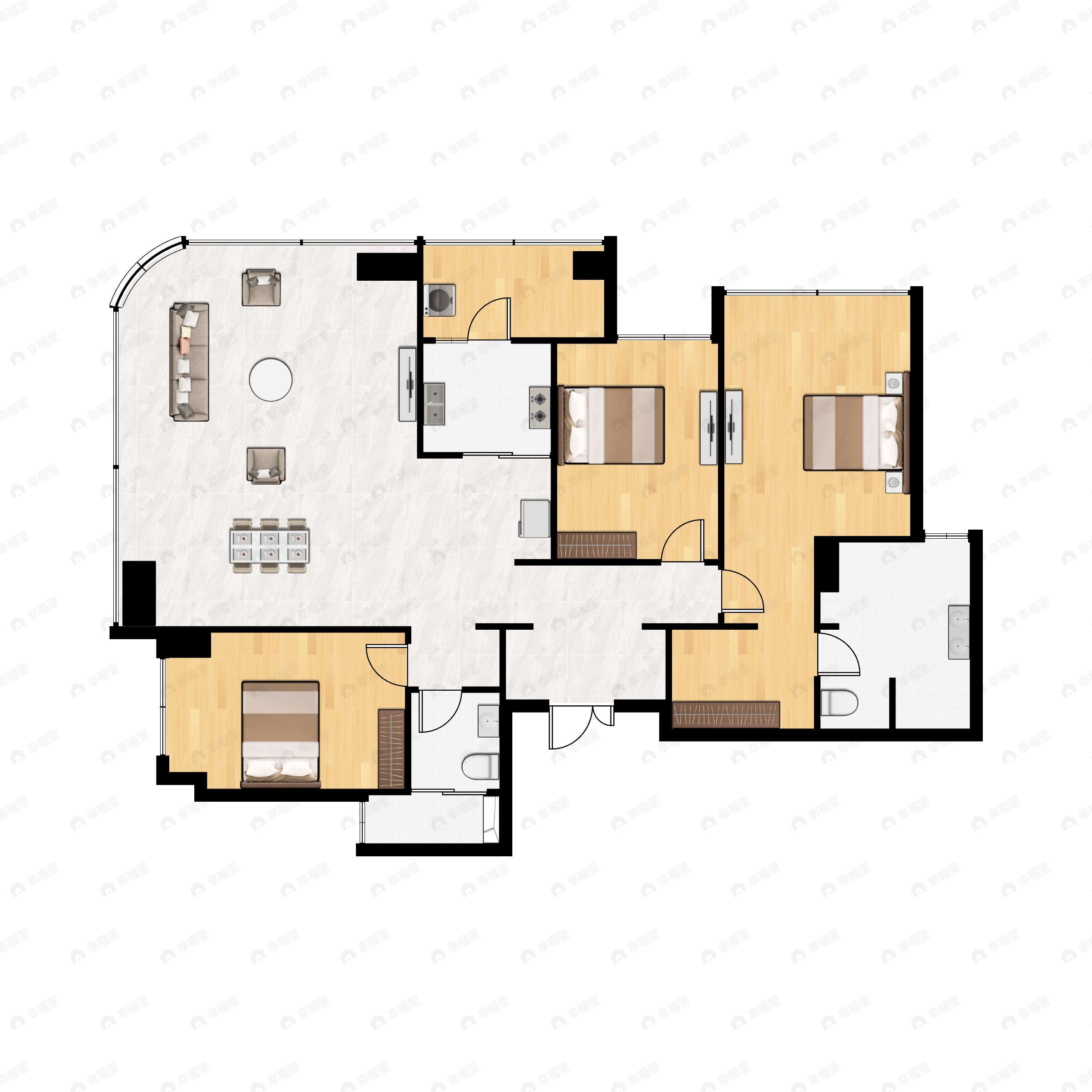 3室2厅2卫建面156m²南户型图