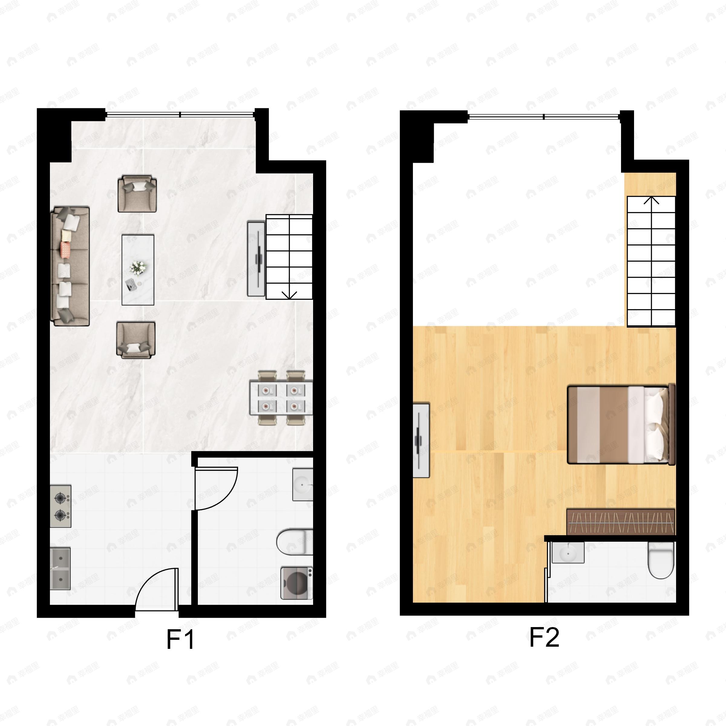 1室2厅2卫建面42平户型图