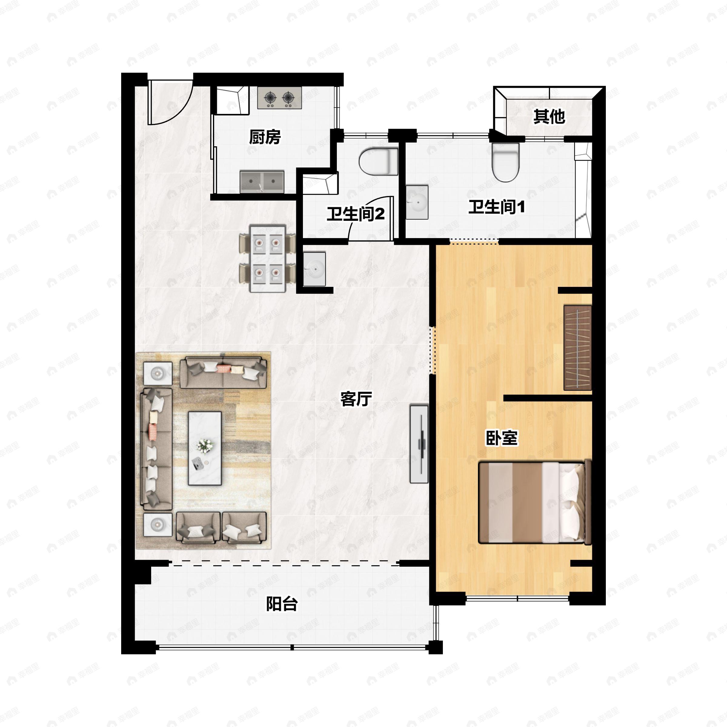 1室2厅2卫建面115平户型图
