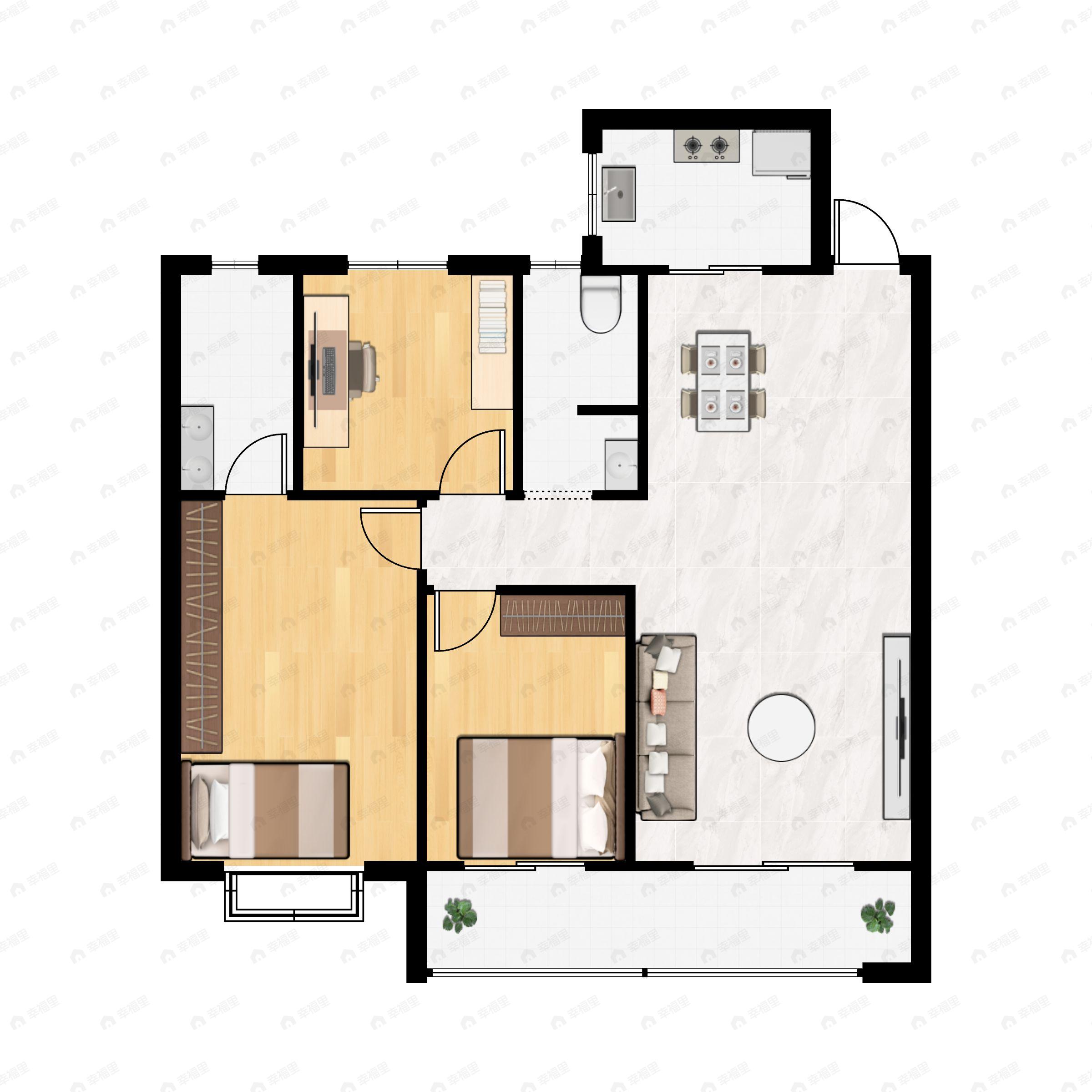 3室2厅2卫建面139m²南户型图
