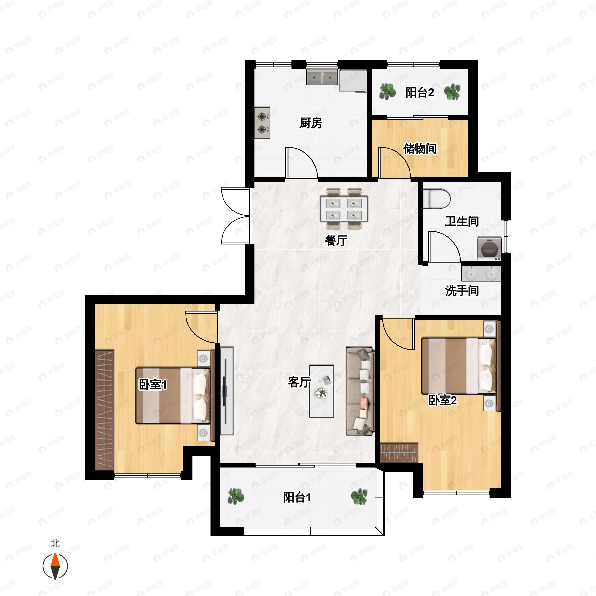 3室2厅1卫建面89平南户型图