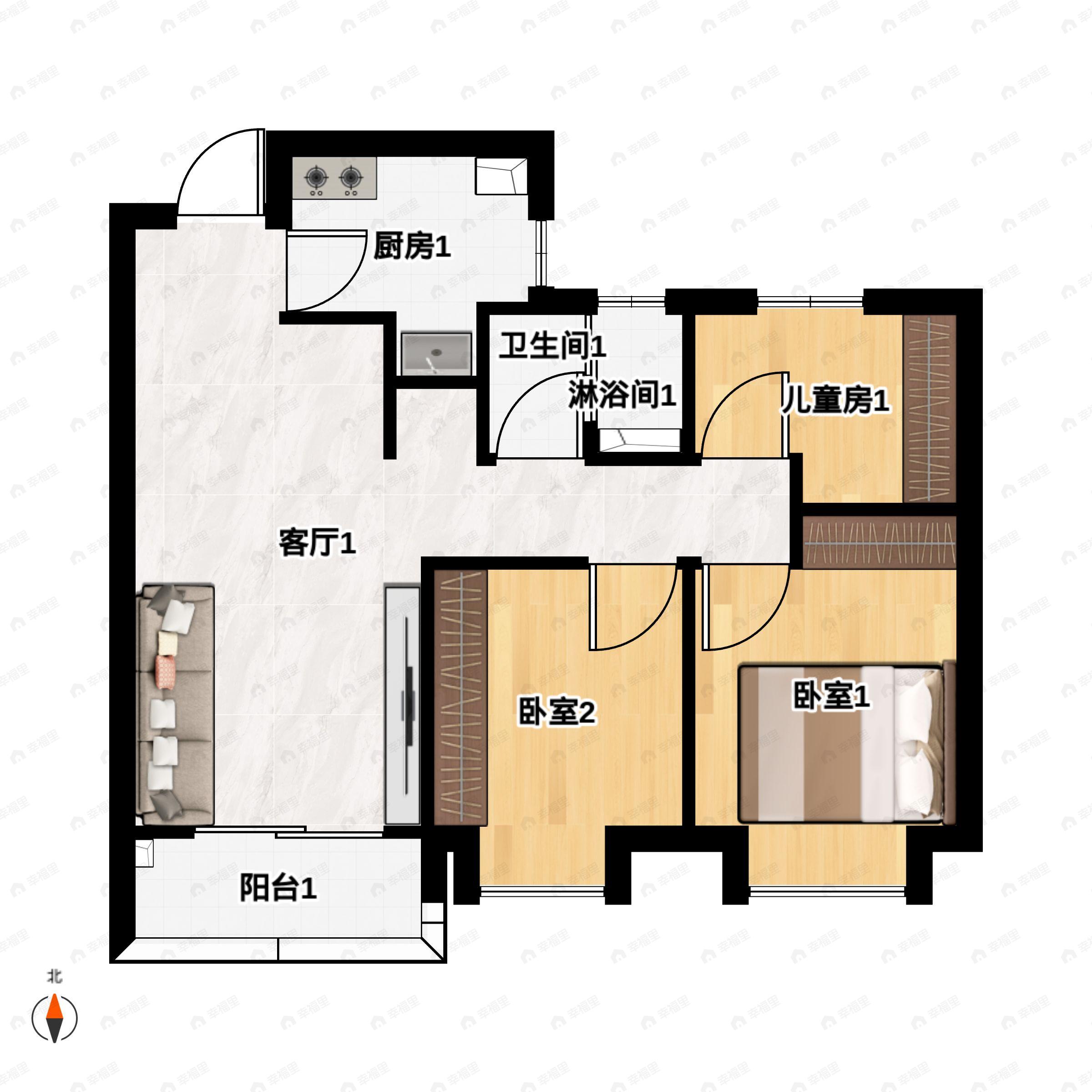 3室2厅1卫建面85平户型图