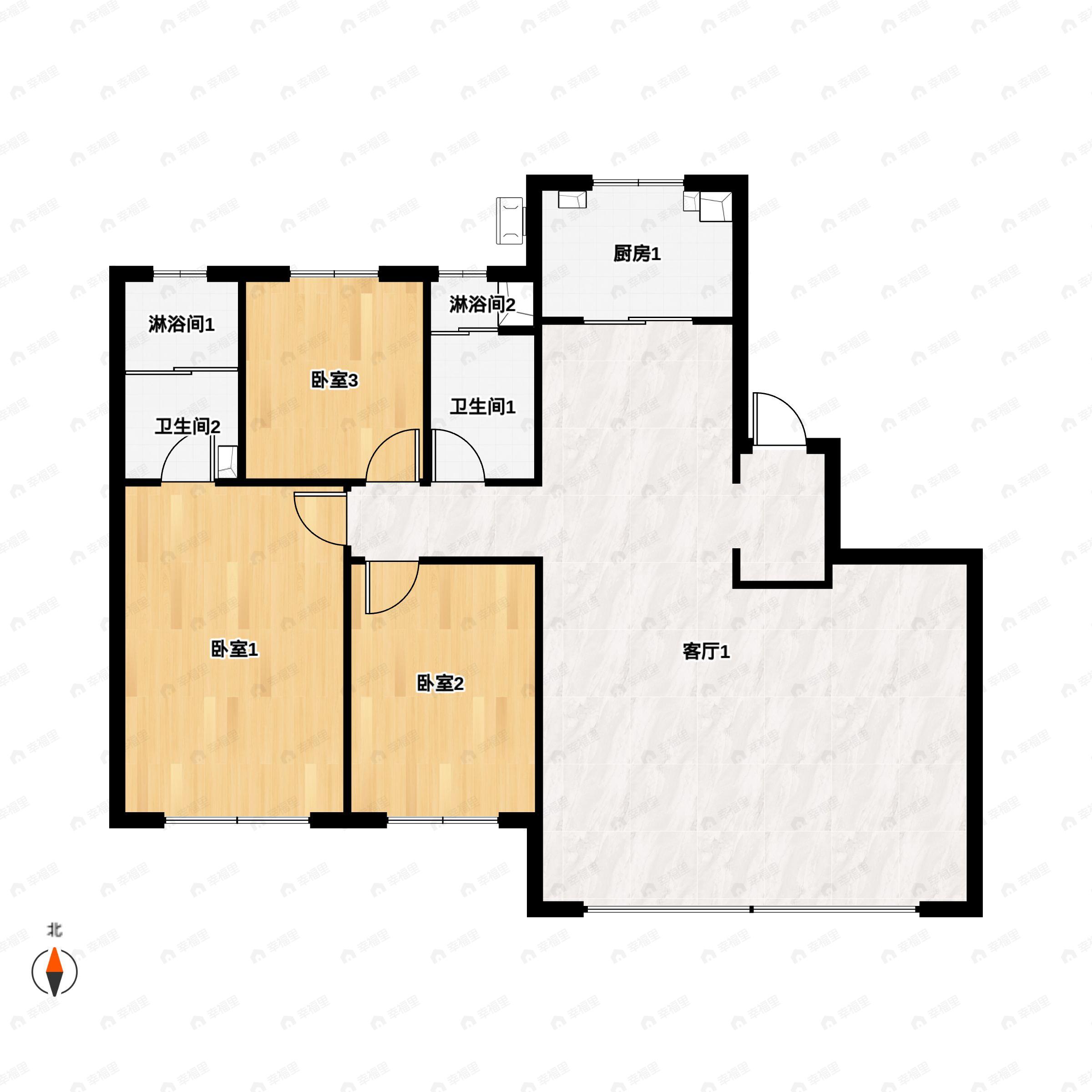 3室2厅2卫建面160m²南户型图