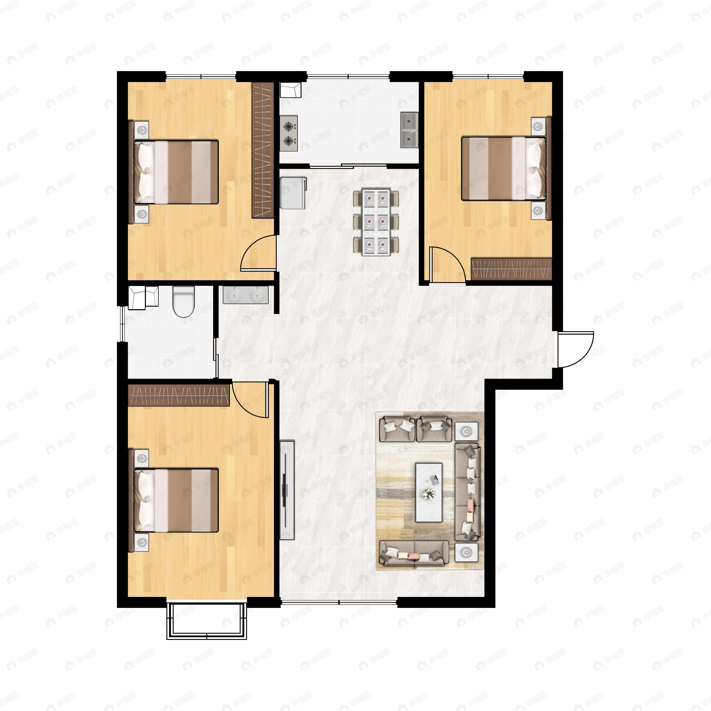 3室2厅1卫建面116平南户型图