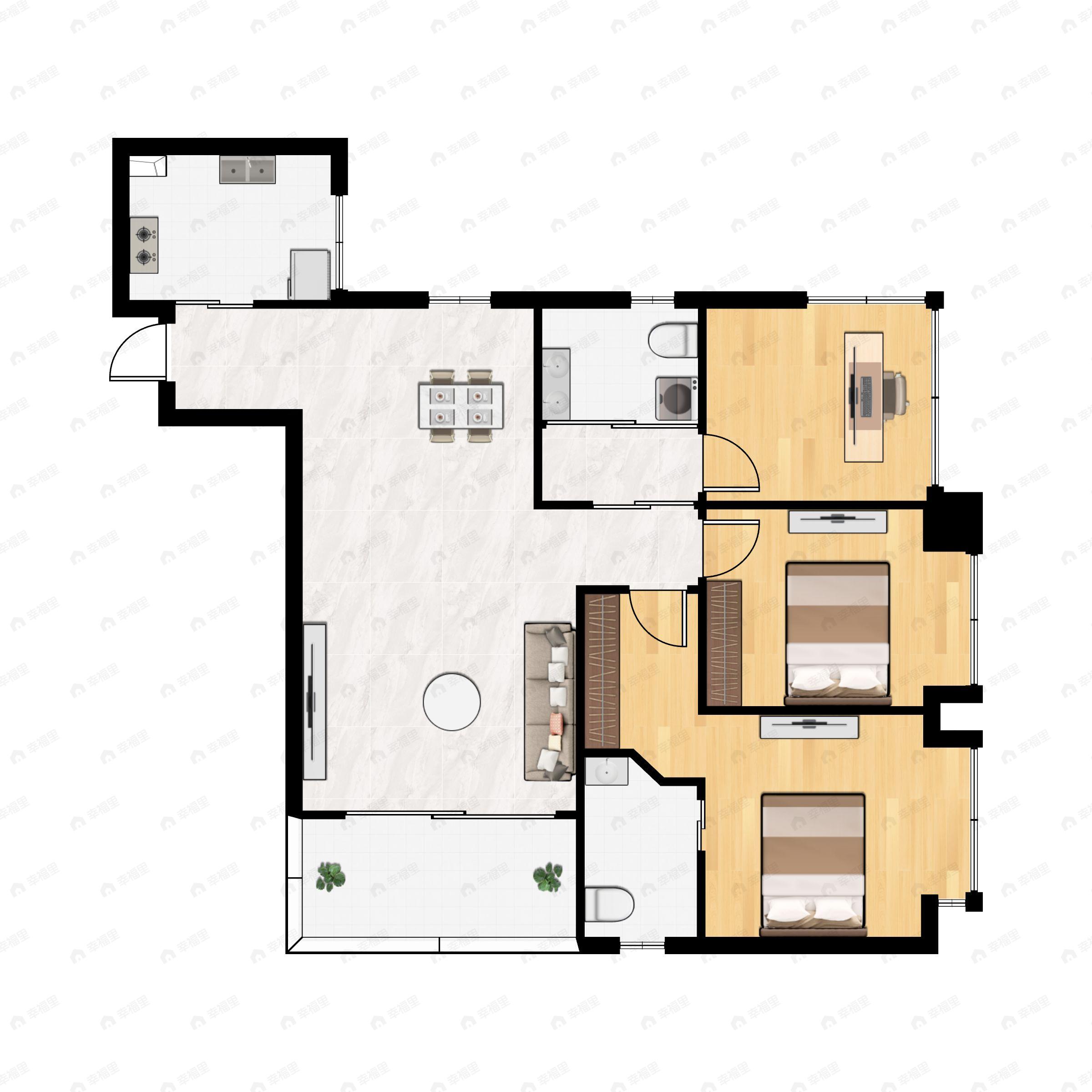 3室2厅2卫建面101平南户型图