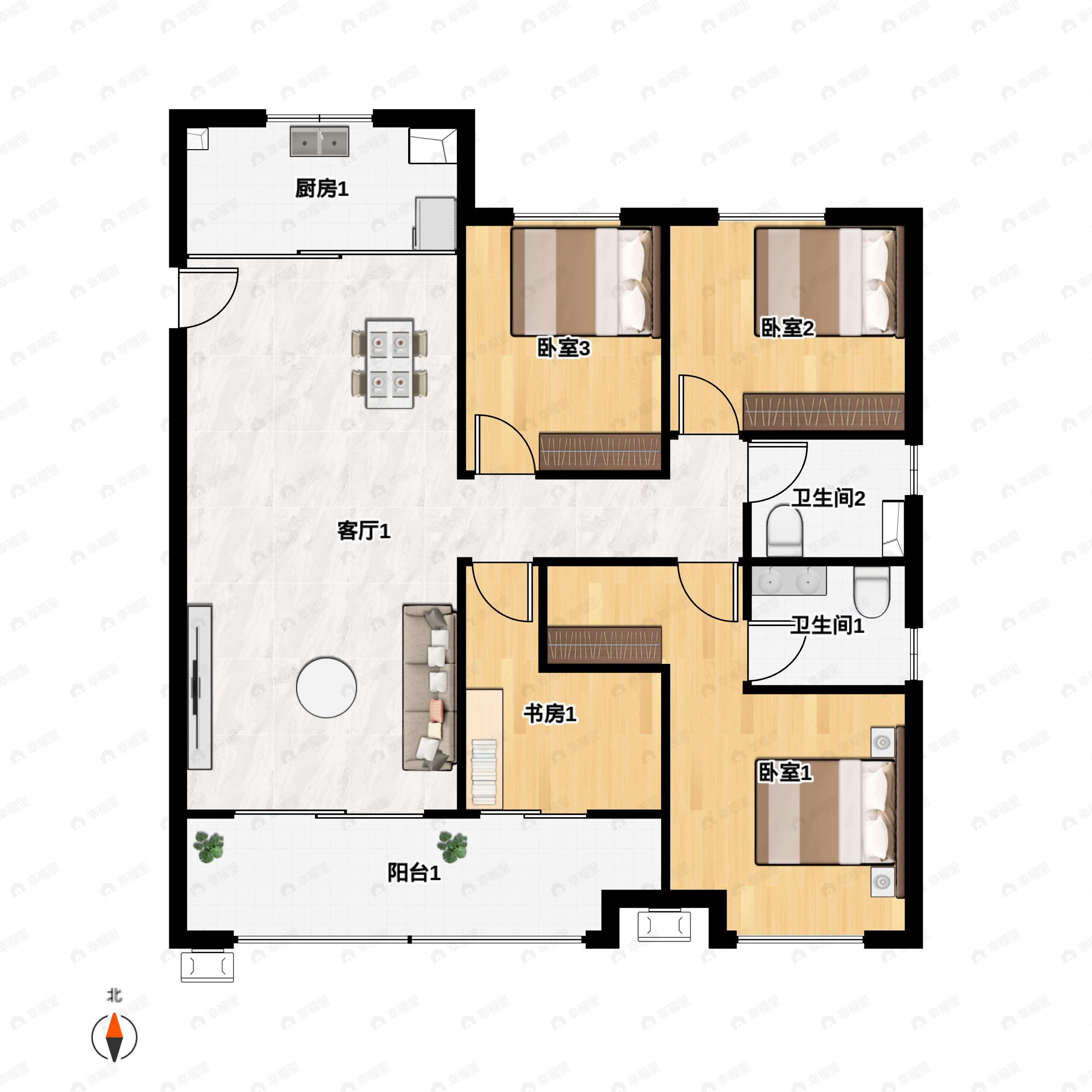 4室2厅2卫建面133平北户型图