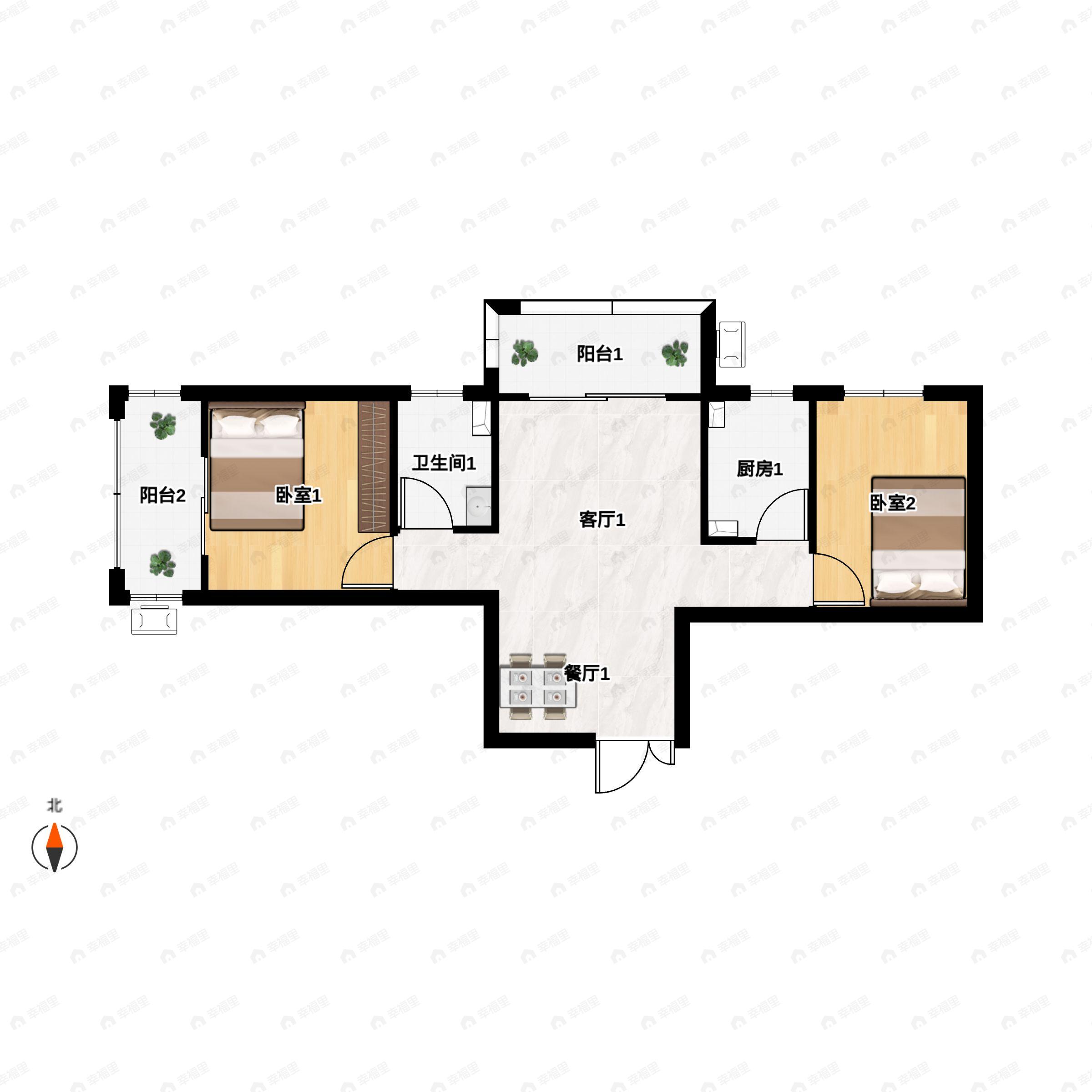 白云兴庆御苑2室2厅1卫户型图