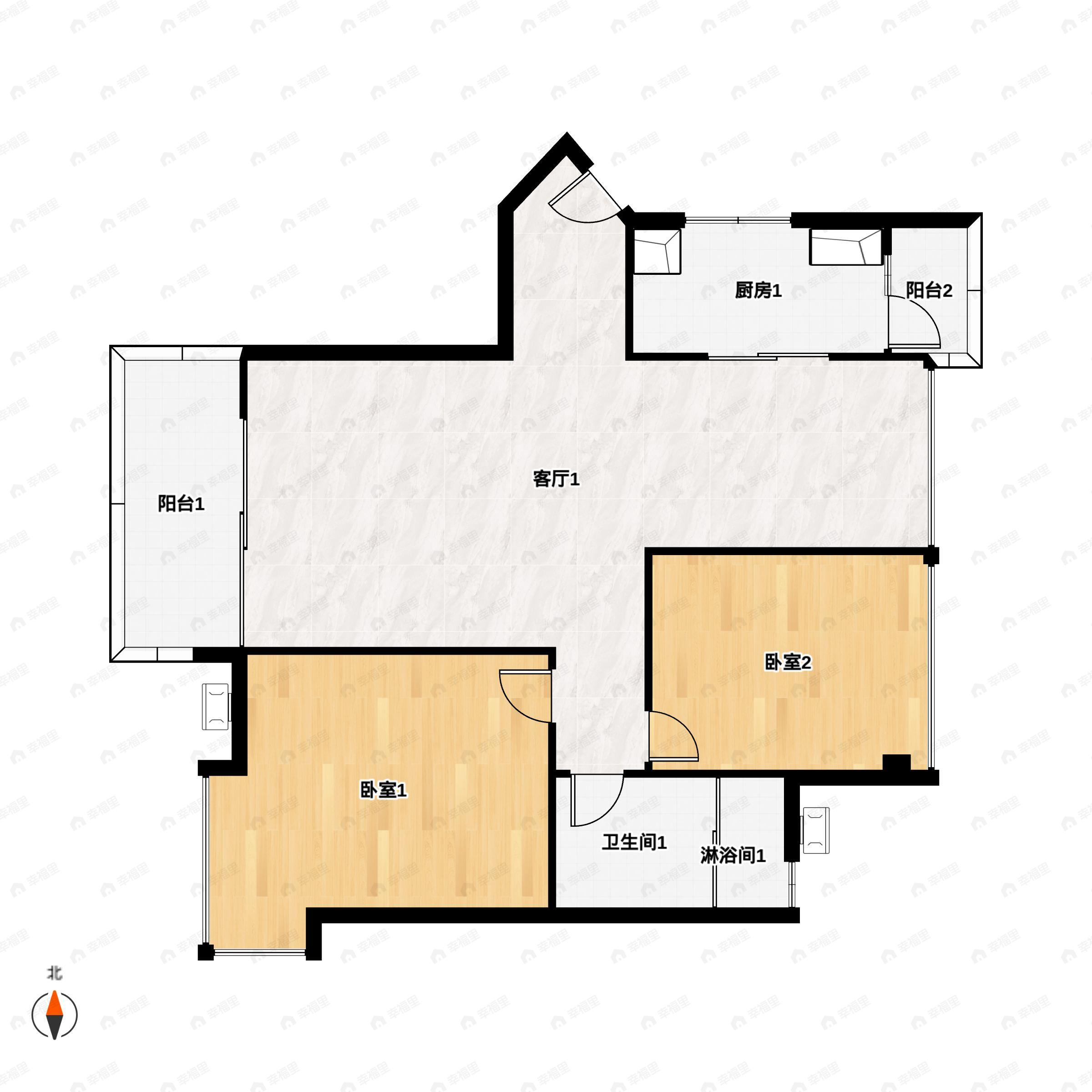 2室2厅1卫建面100平户型图