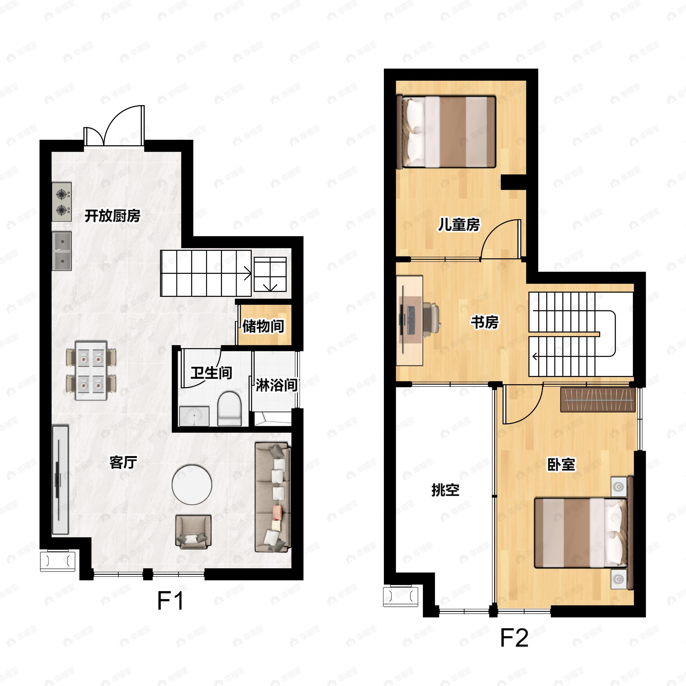3室2厅1卫建面68平南|北户型图