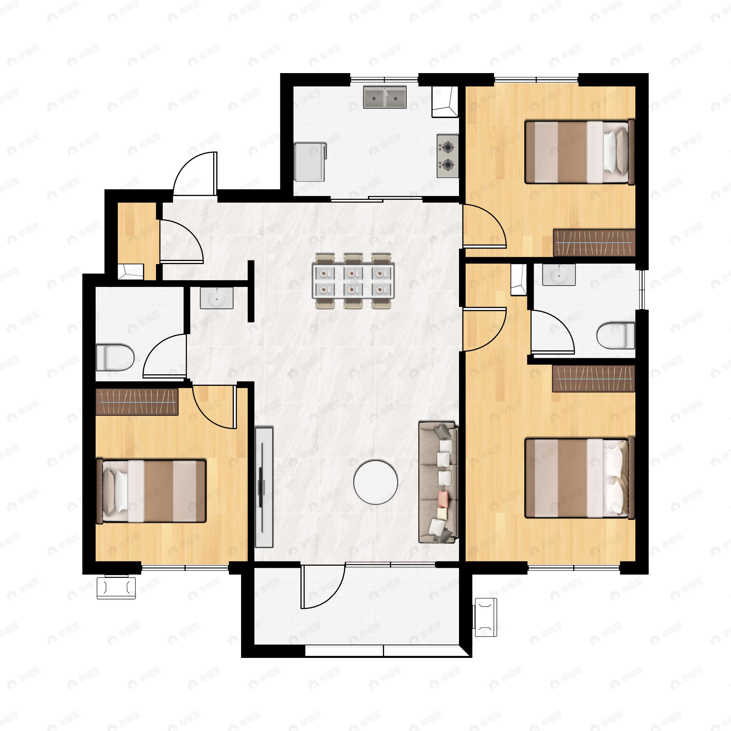 3室2厅2卫建面105平北|南户型图