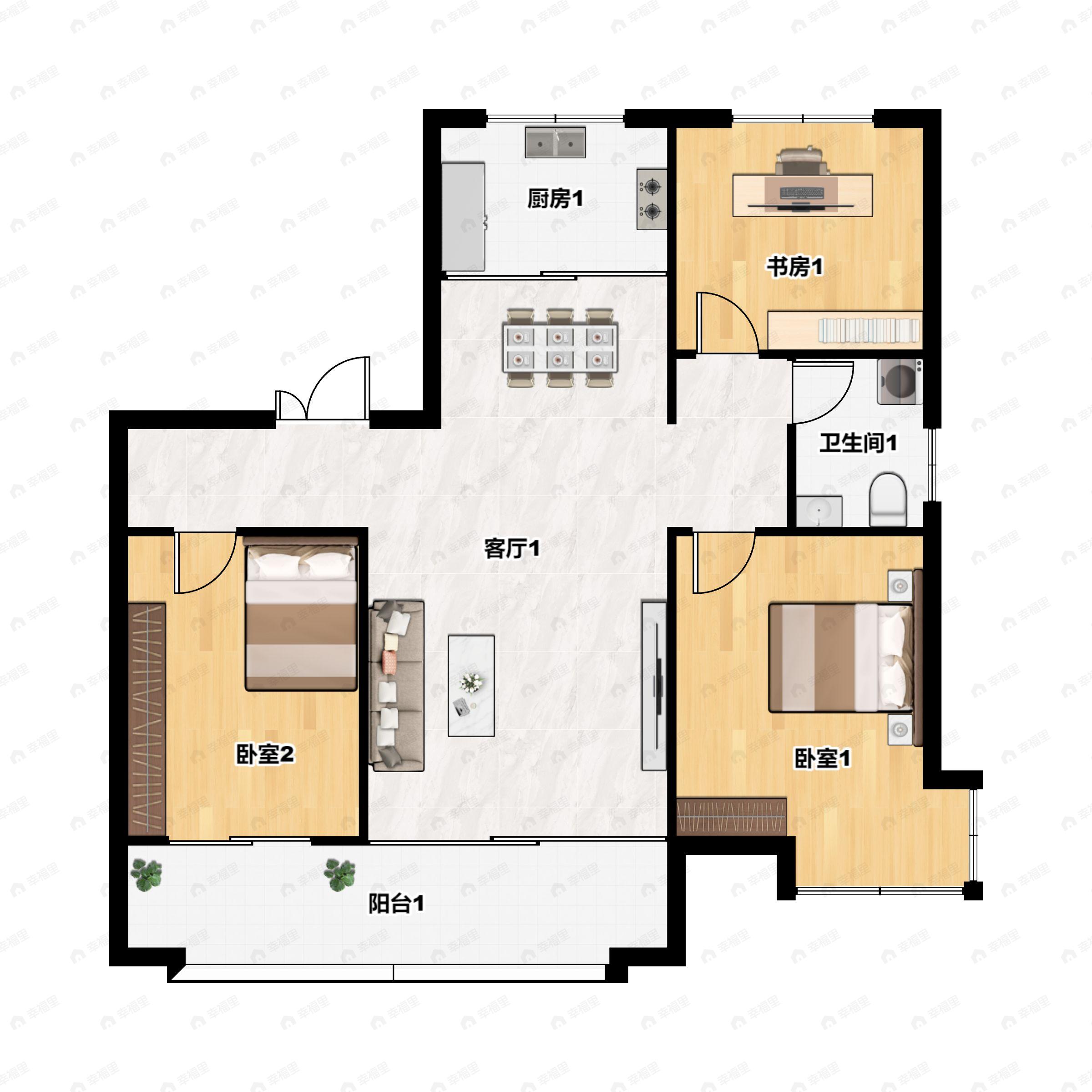 3室2厅1卫建面122平南|北户型图