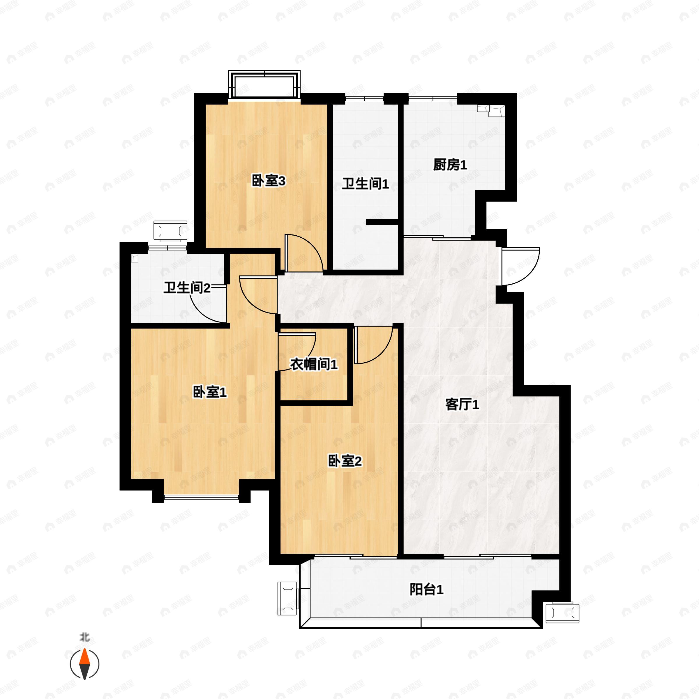 绿地新里林语公馆3室2厅2卫户型图