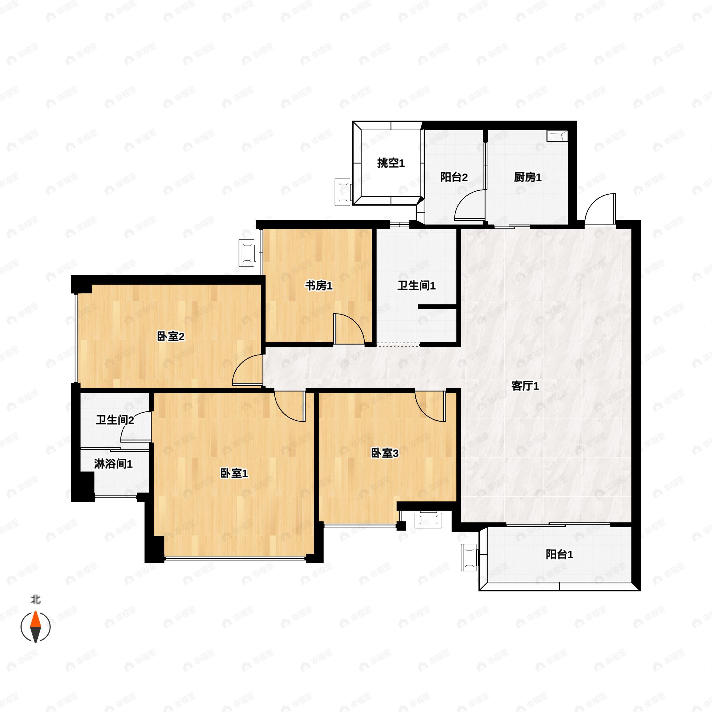 4室2厅2卫建面126平西南户型图