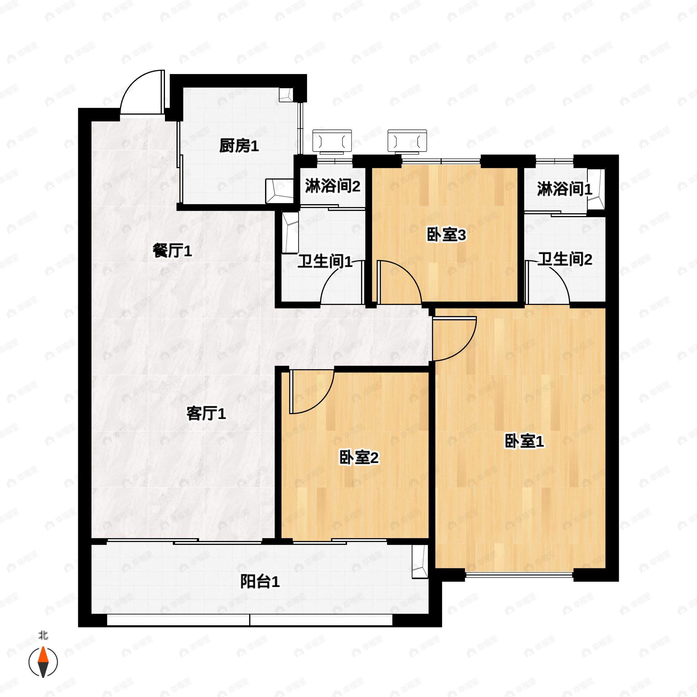 3室2厅2卫建面105平户型图