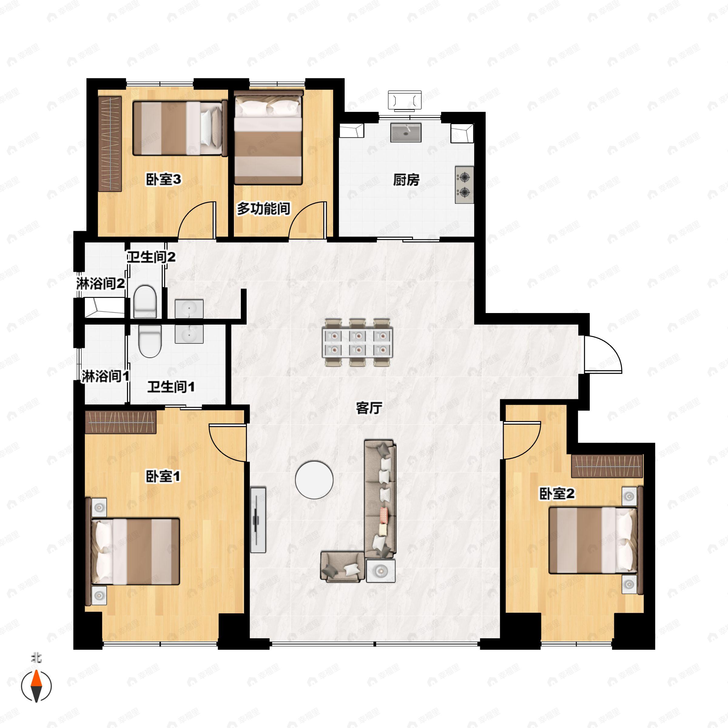 4室2厅2卫建面145平北|南户型图
