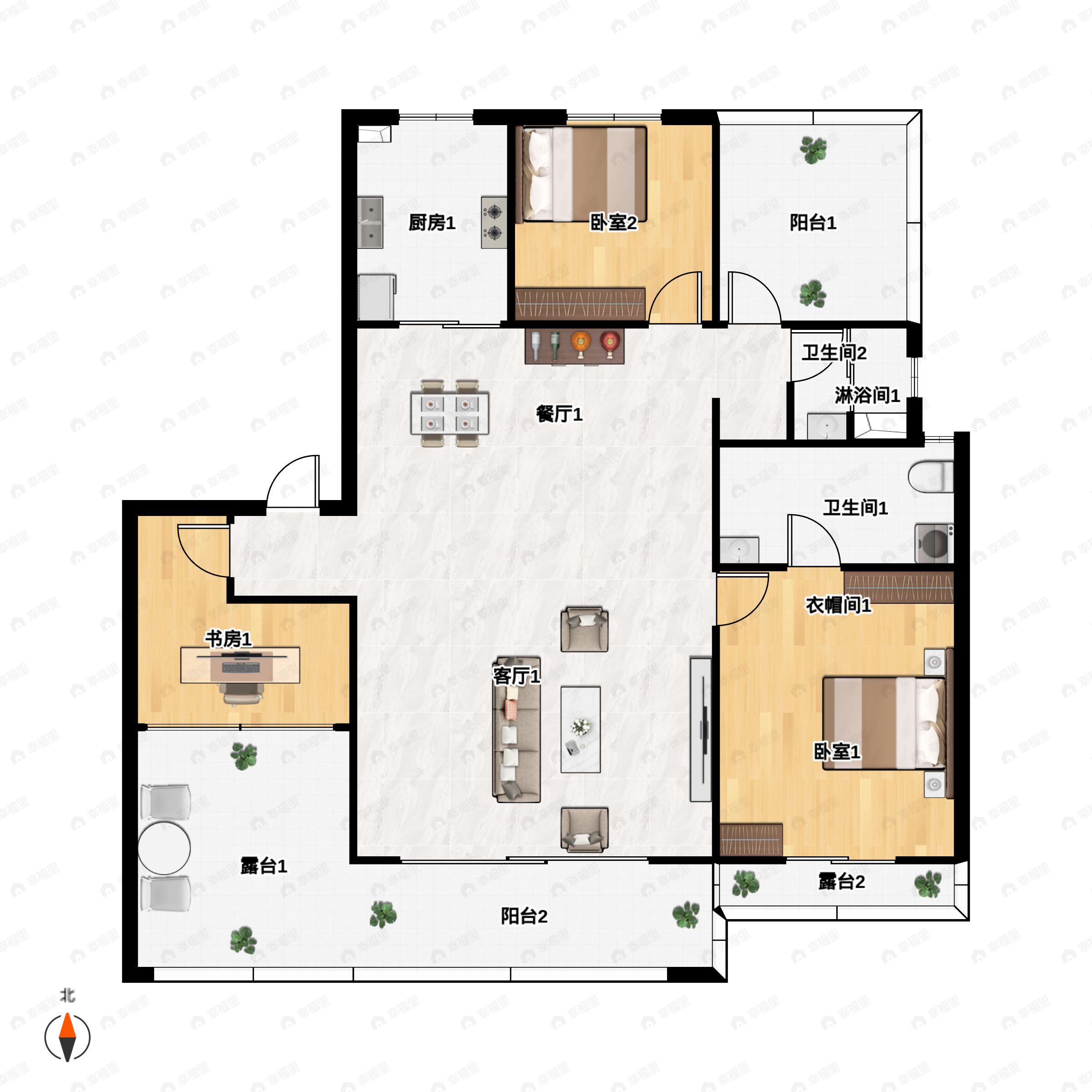 3室2厅2卫建面144平户型图
