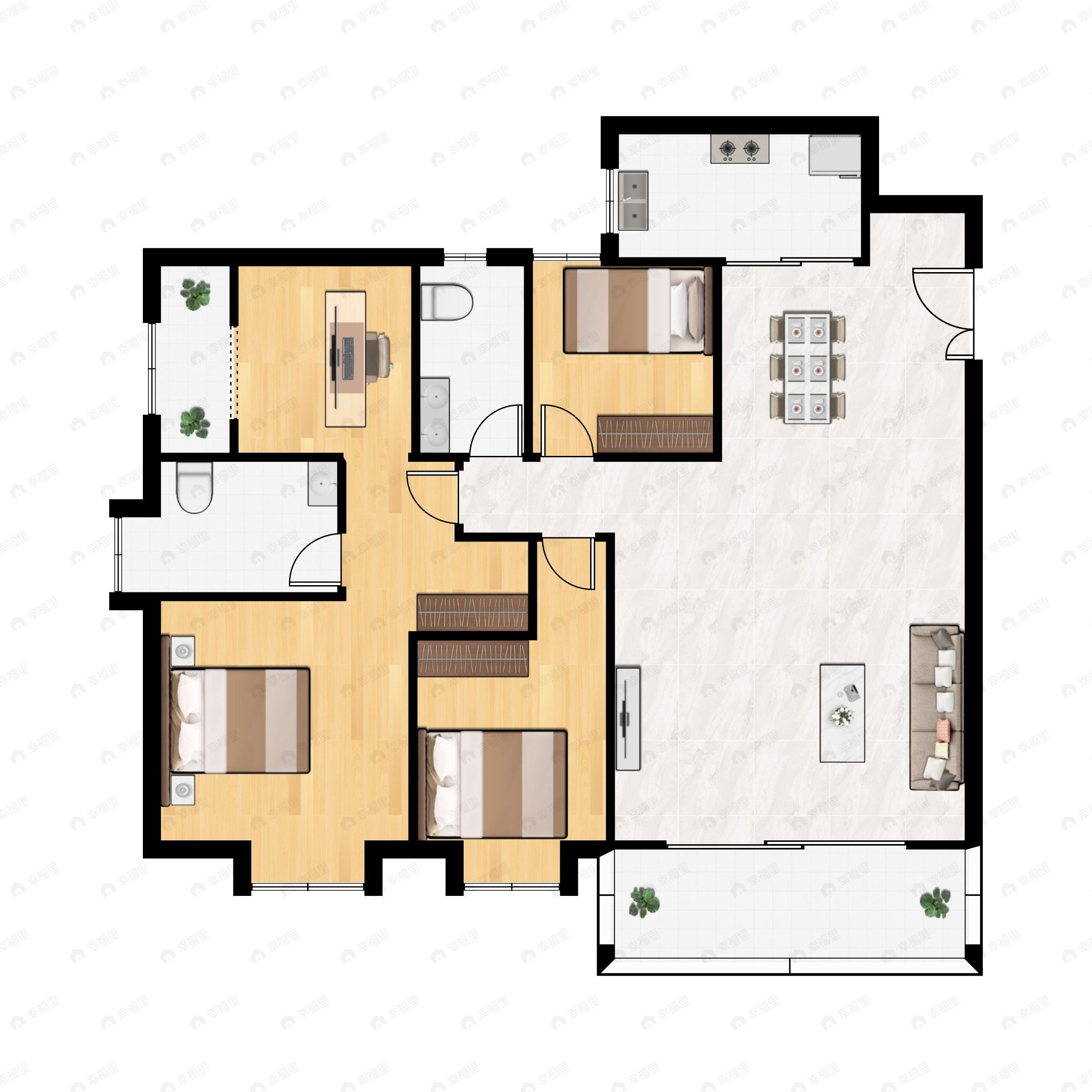 4室2厅2卫建面150平南|西南户型图