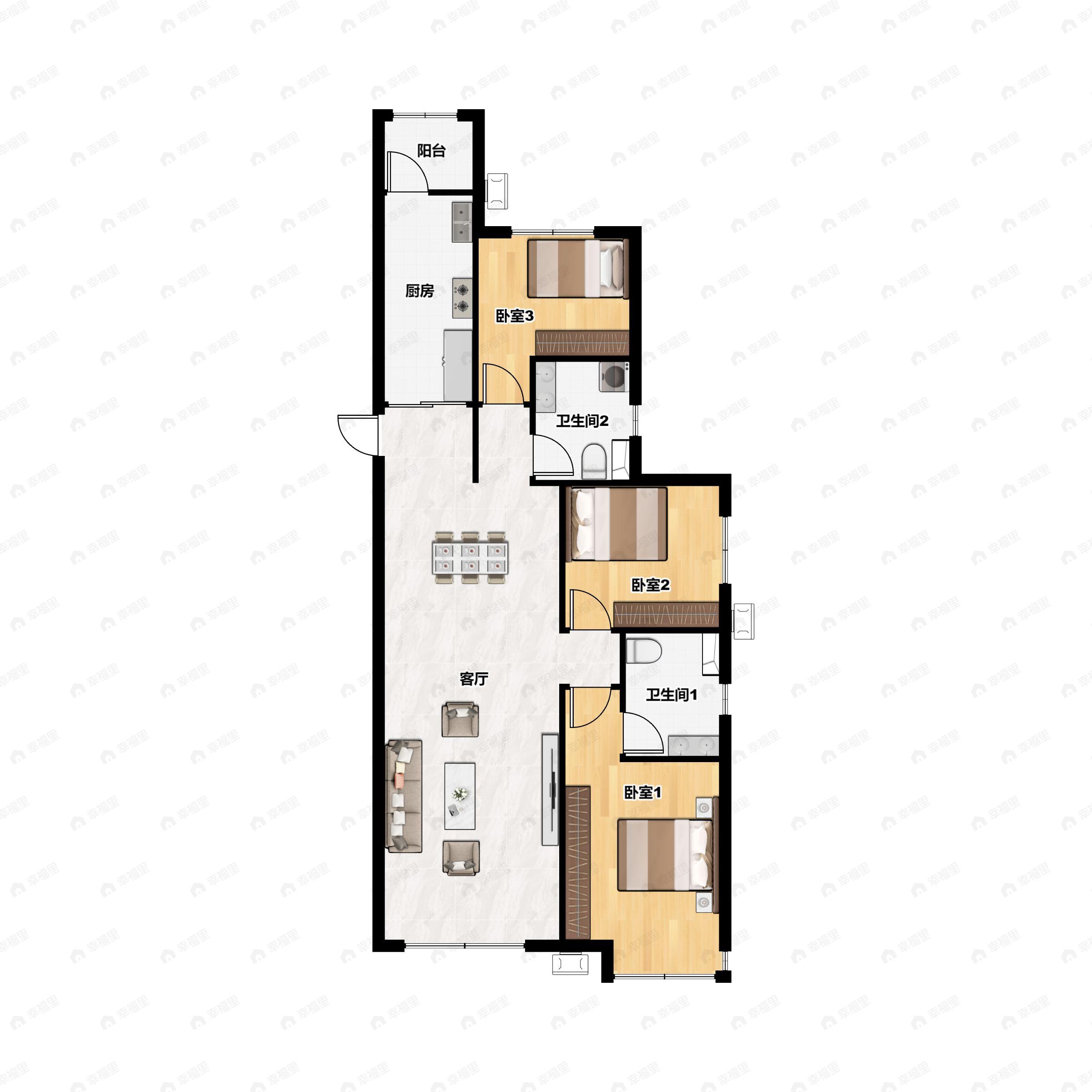 3室2厅2卫建面131平户型图