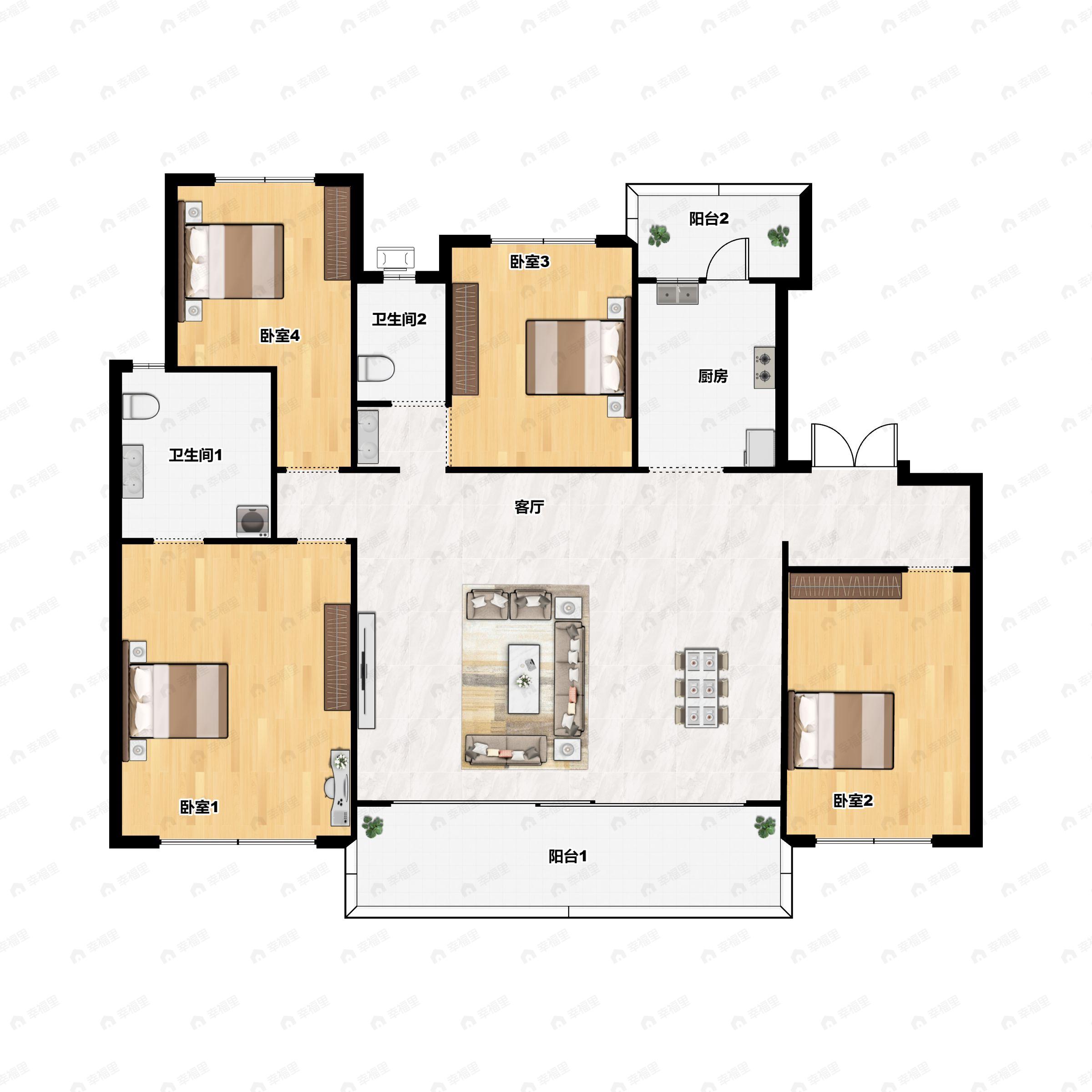 4室2厅2卫建面148平户型图