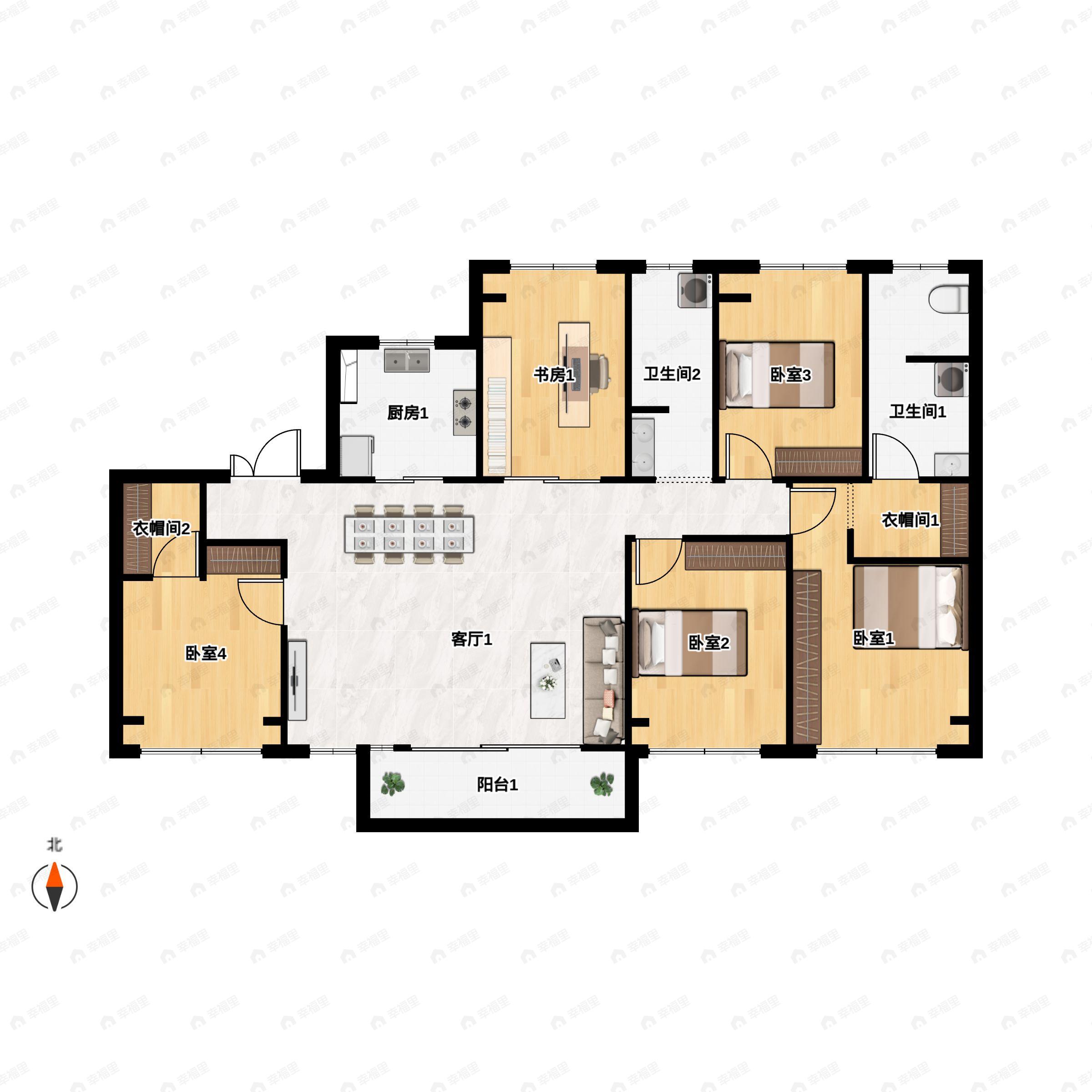 5室2厅3卫建面183平南|北户型图