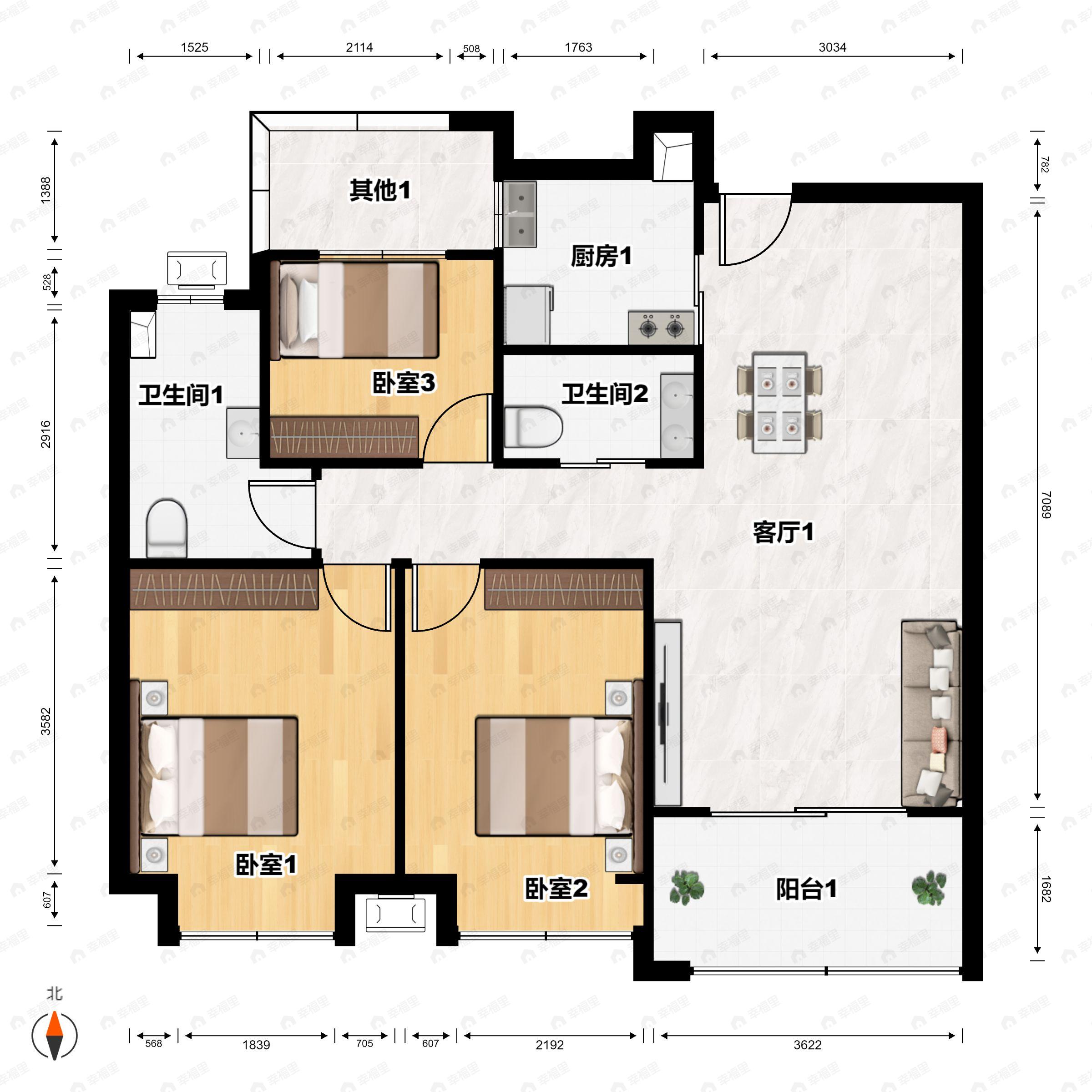 启迪大院儿3室2厅2卫户型图