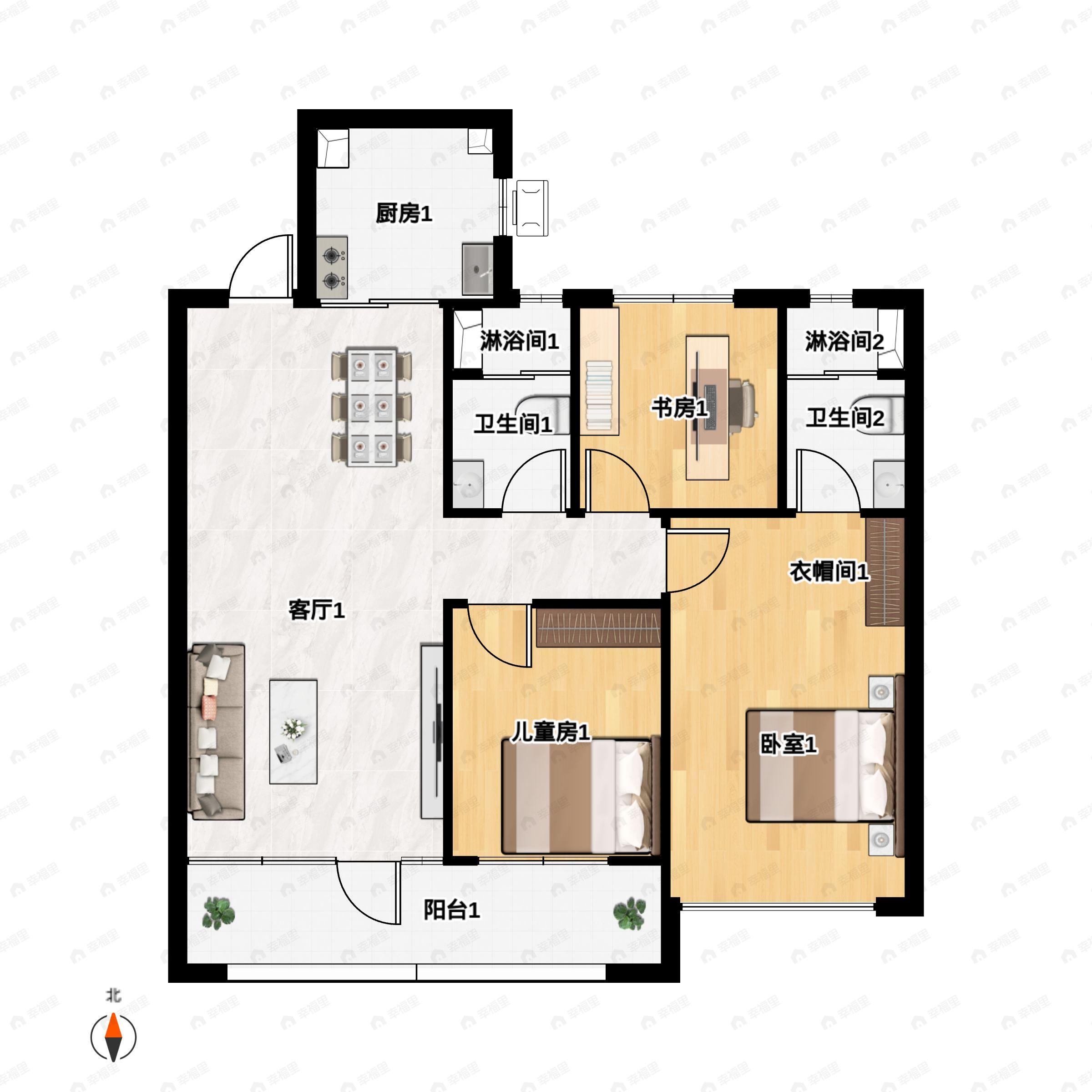 3室2厅2卫建面119平户型图