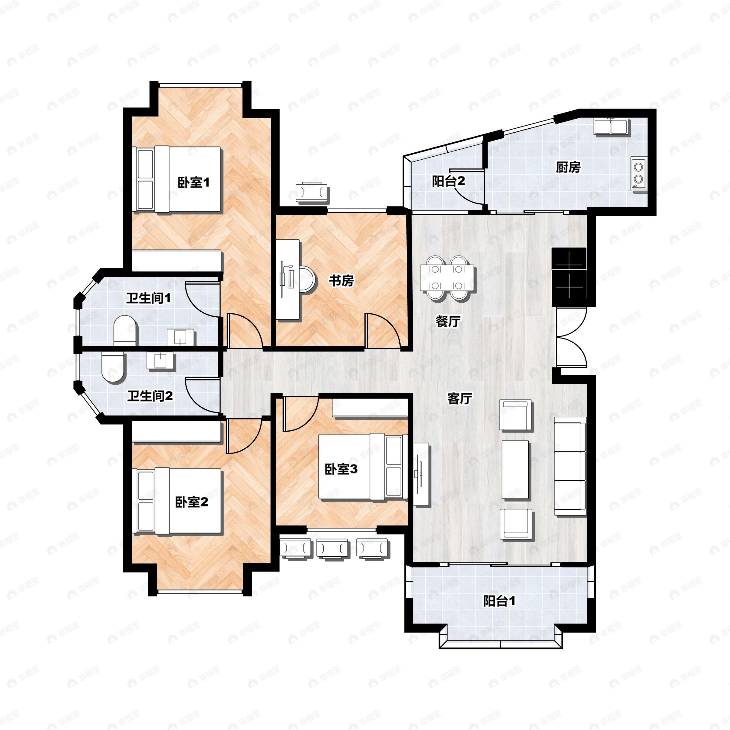 4室2厅2卫建面139平南户型图