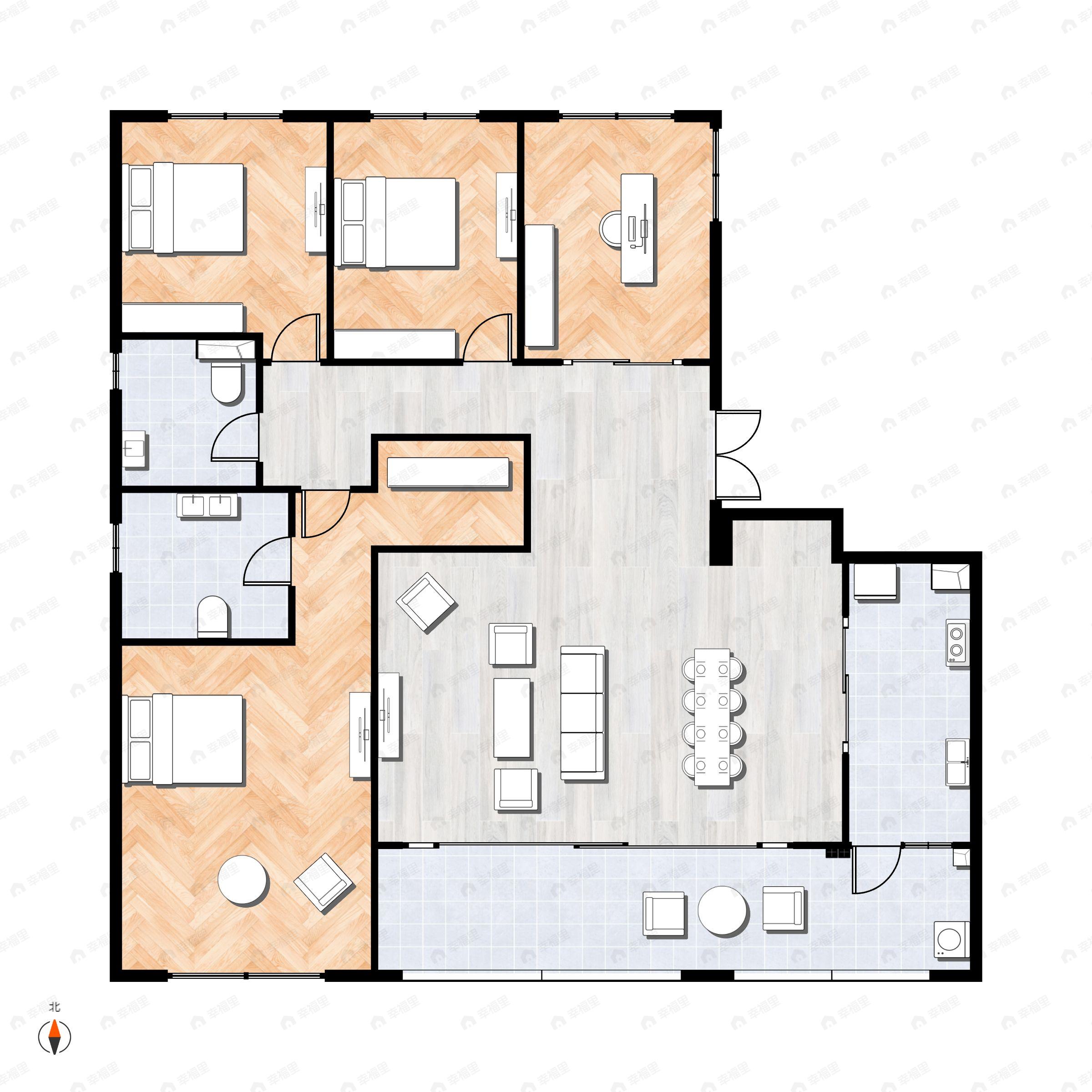 4室2厅2卫建面168m²西南户型图