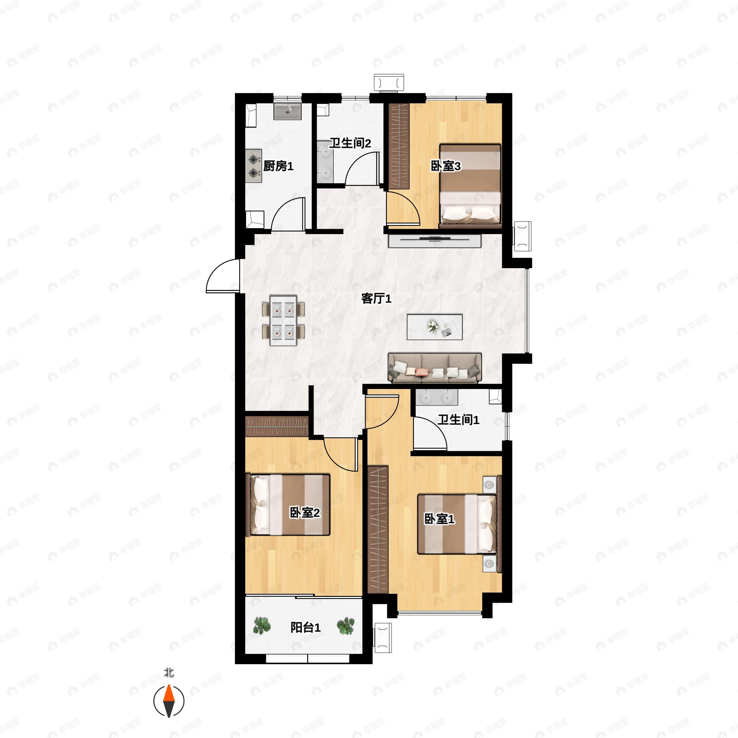 3室2厅2卫建面120平户型图