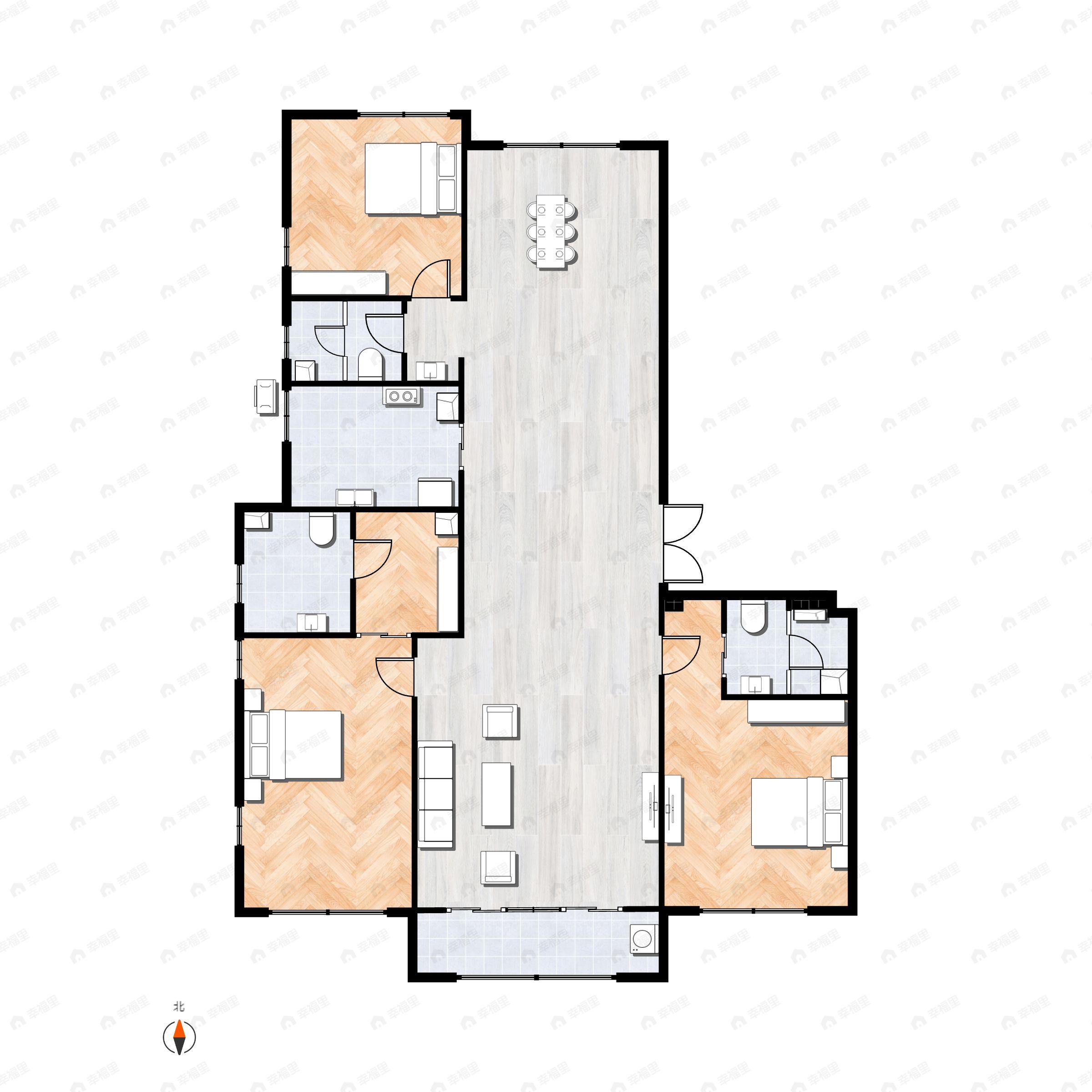 3室2厅3卫建面201平南户型图