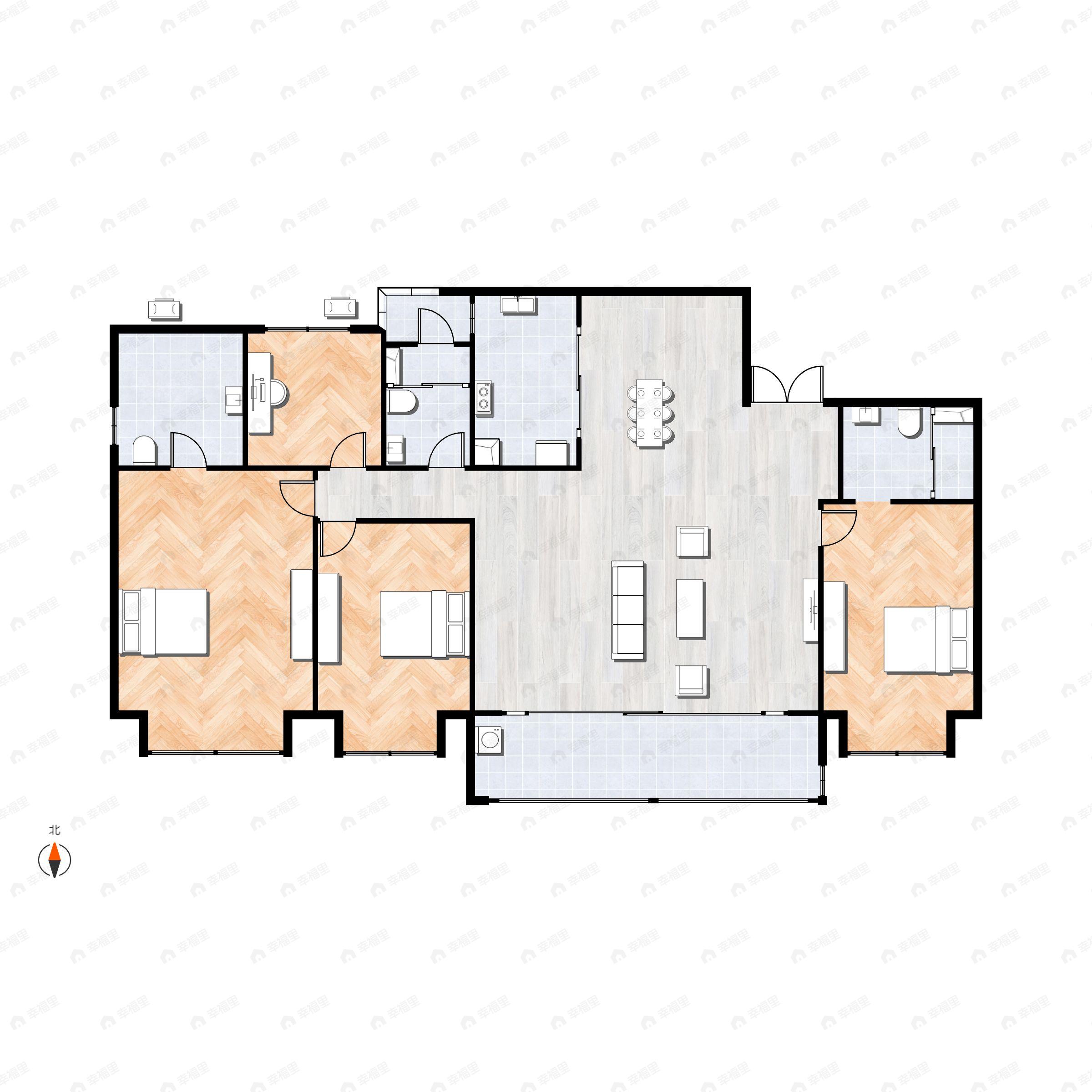 4室2厅3卫建面199平东南户型图