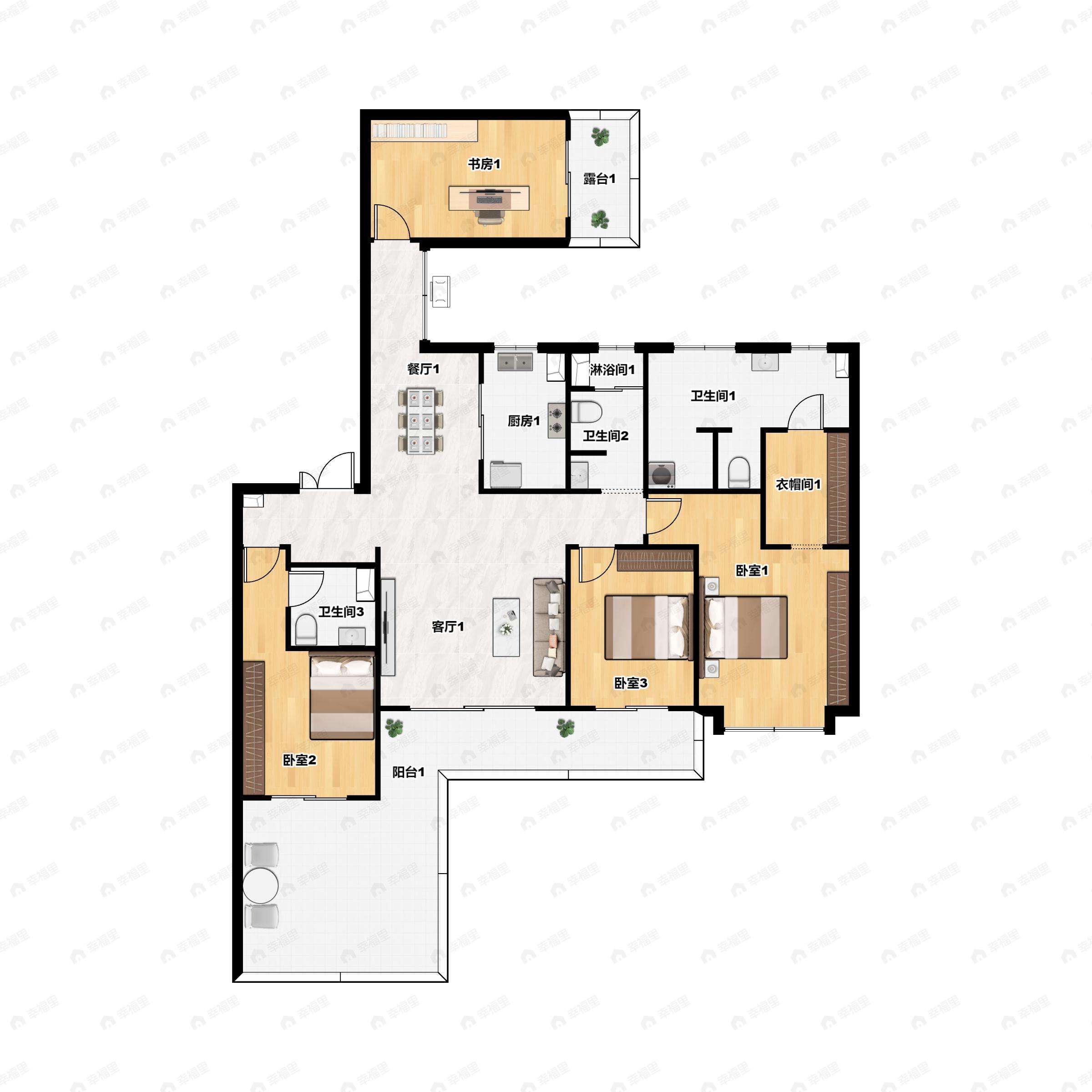 4室2厅3卫建面180平户型图