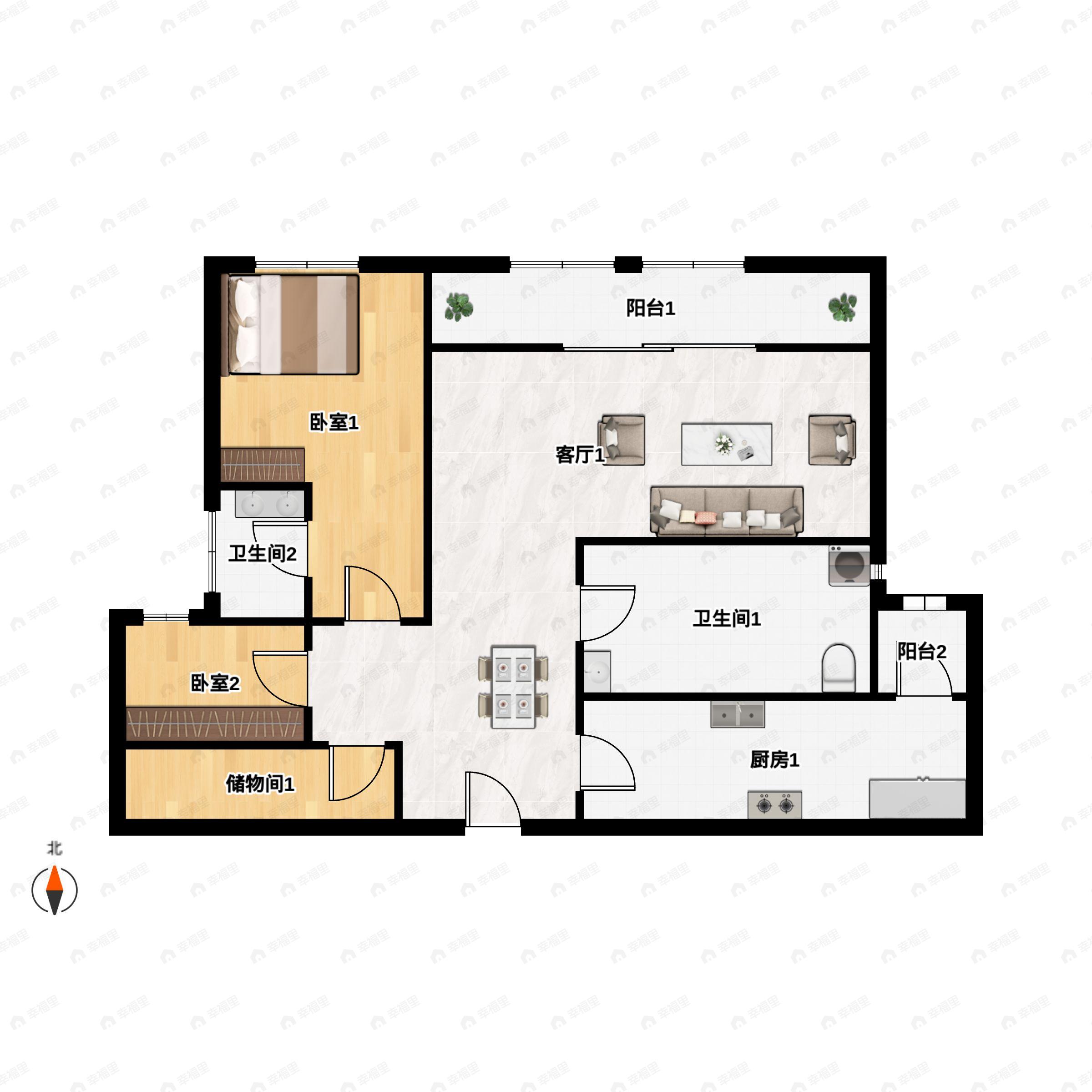 1室1厅1卫建面86m²南户型图