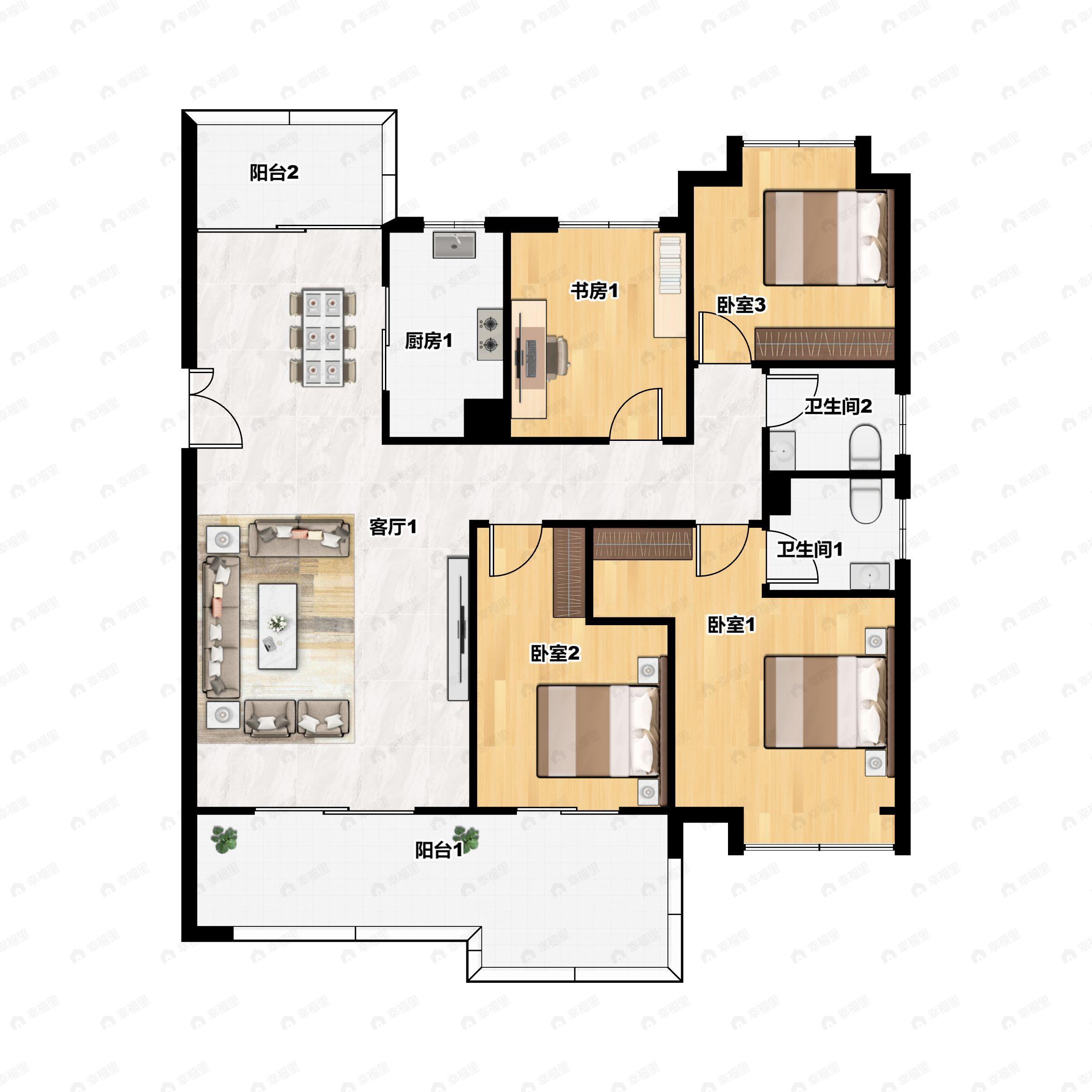 4室2厅2卫建面143平南户型图
