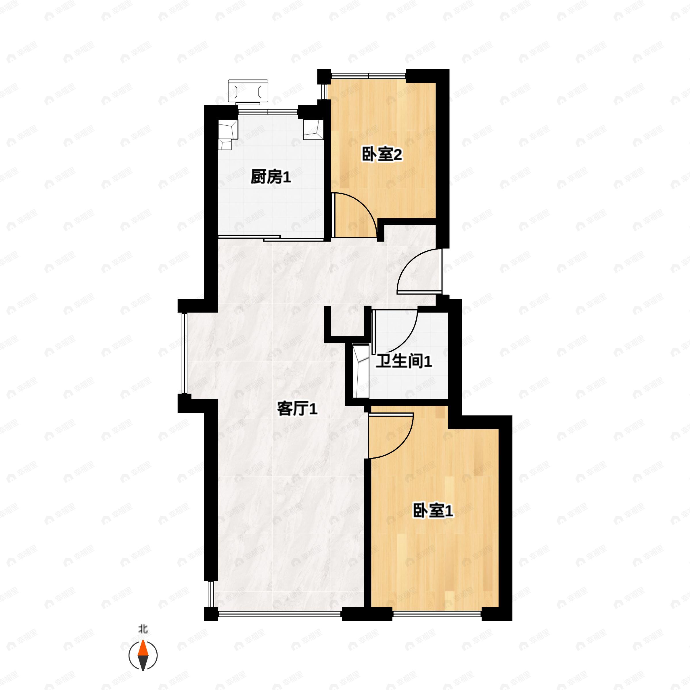 2室2厅1卫建面75平户型图