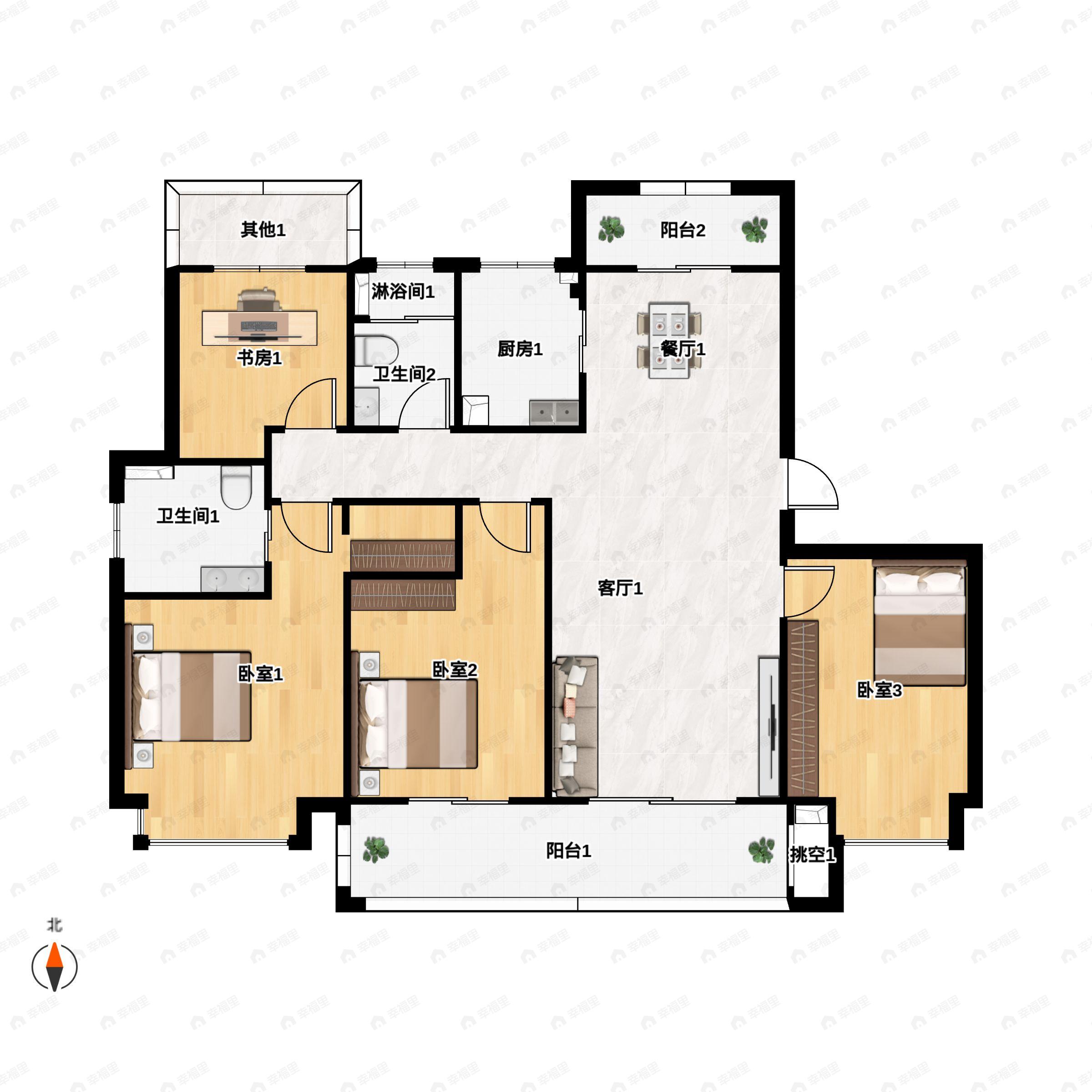 4室2厅2卫建面135平户型图