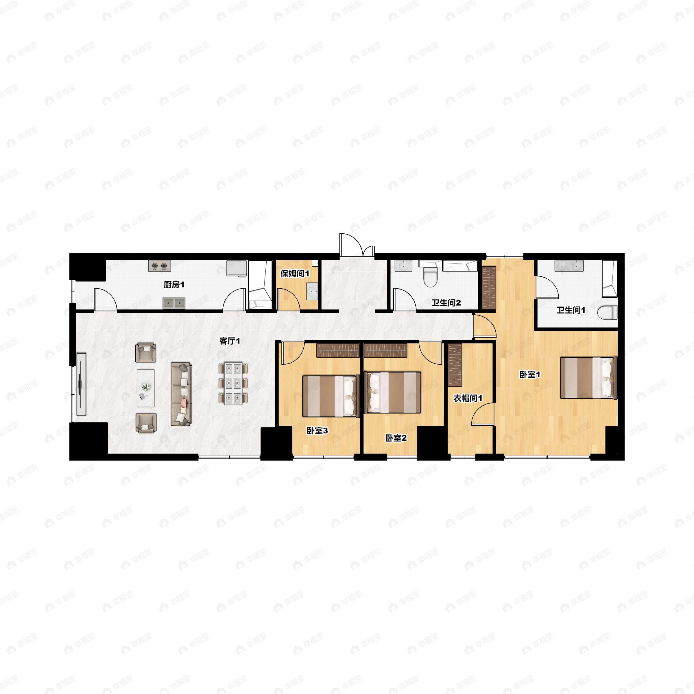 3室2厅2卫建面225平南户型图