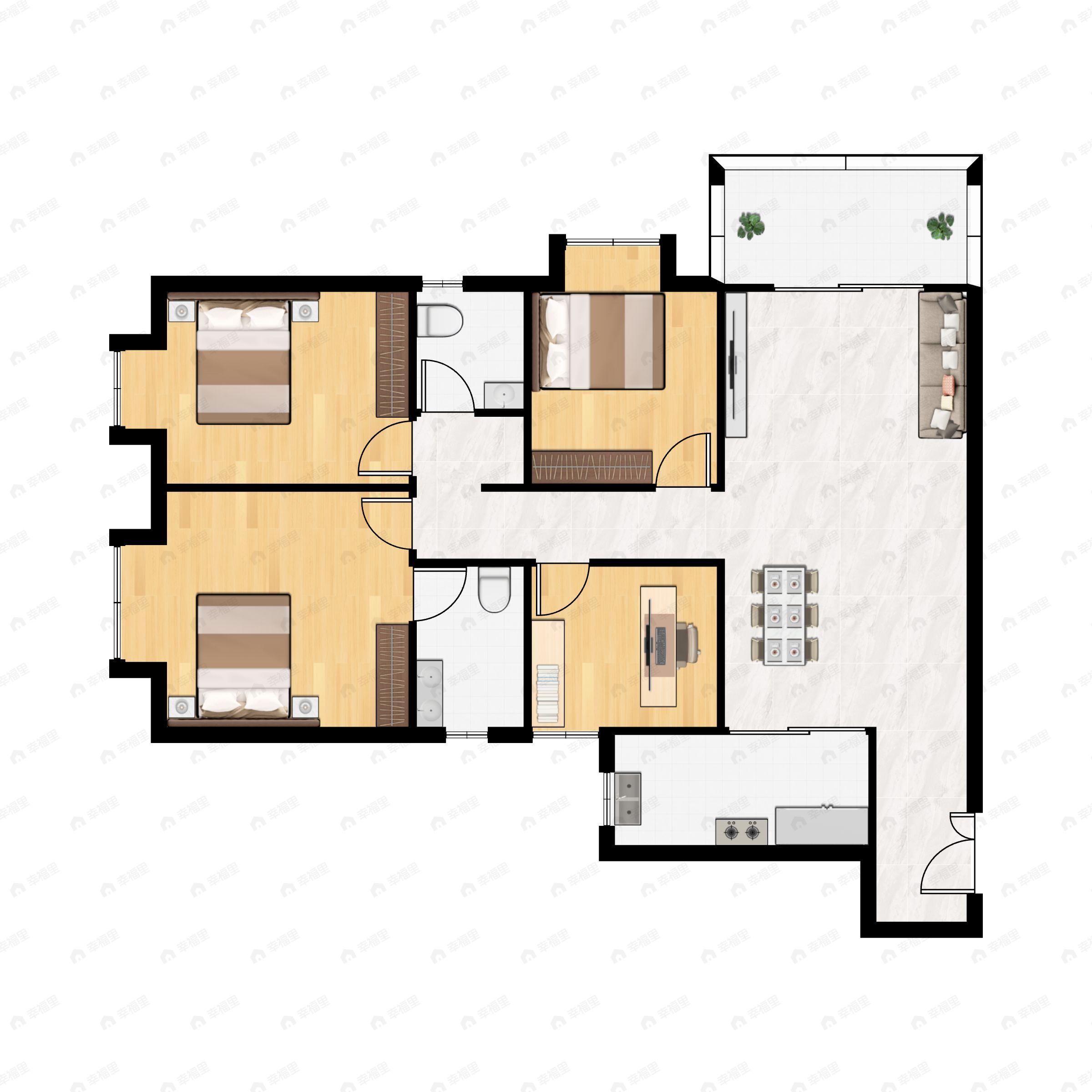 4室2厅2卫建面122平西|南|西南户型图