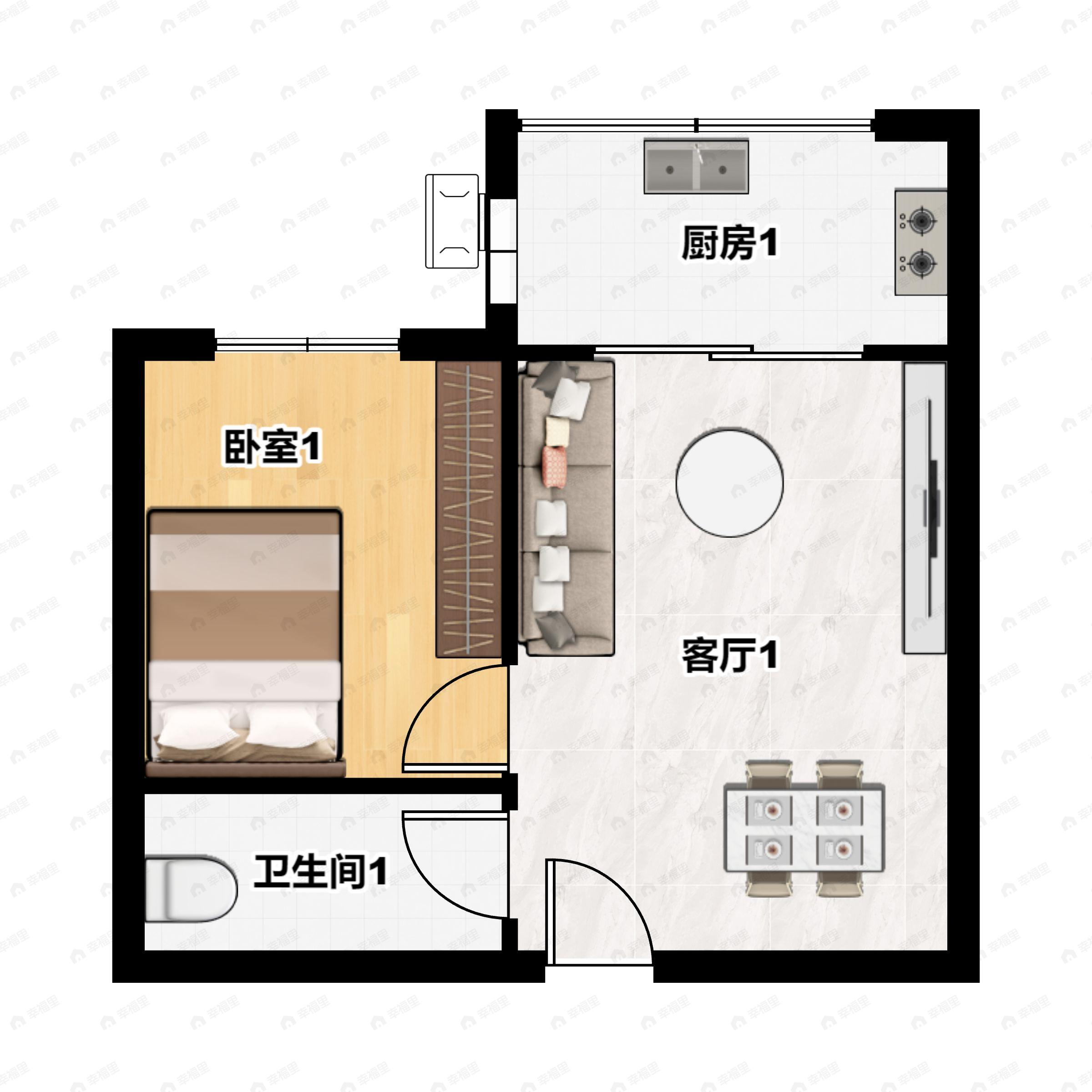 1室1厅1卫建面47平户型图