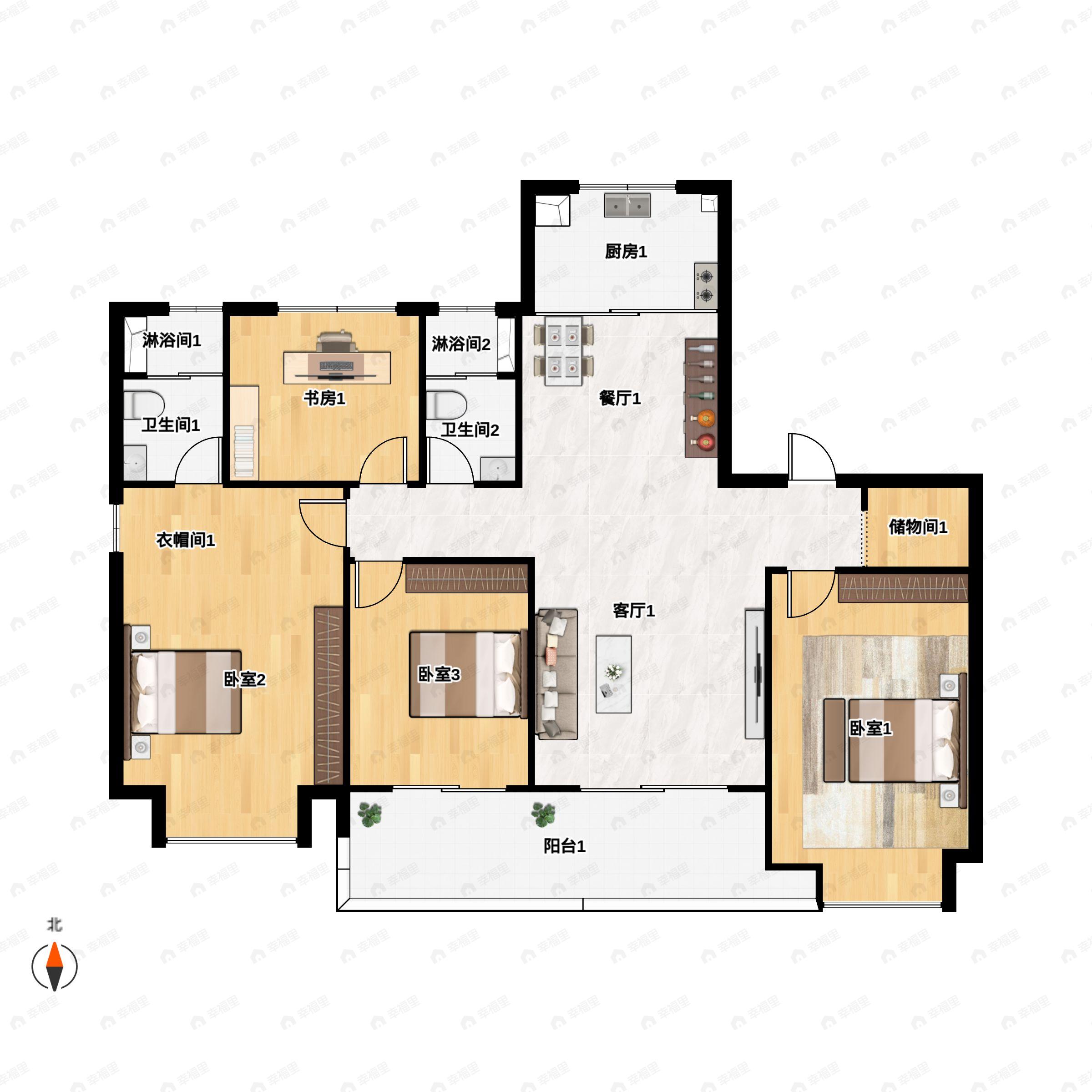 4室2厅2卫建面139平户型图