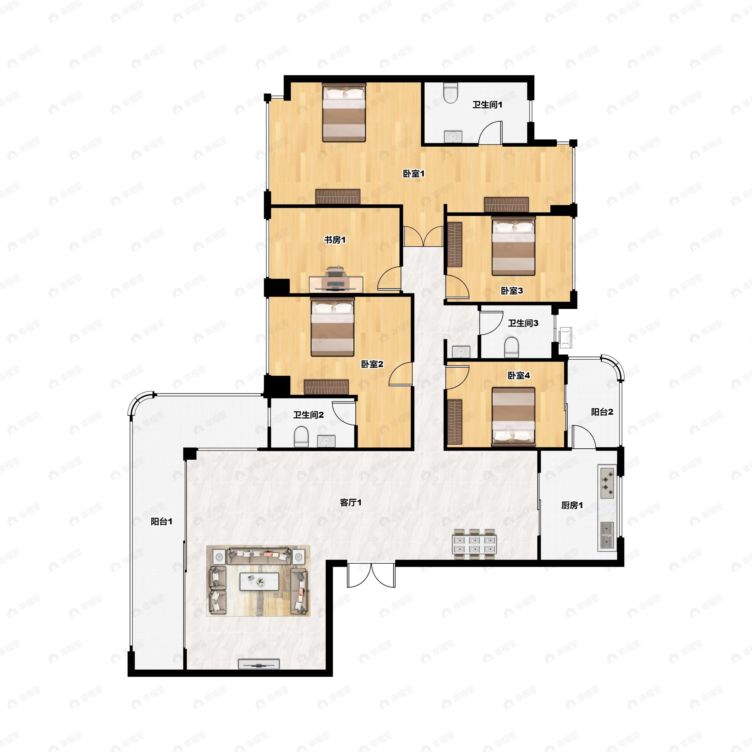 5室2厅3卫建面243平南户型图