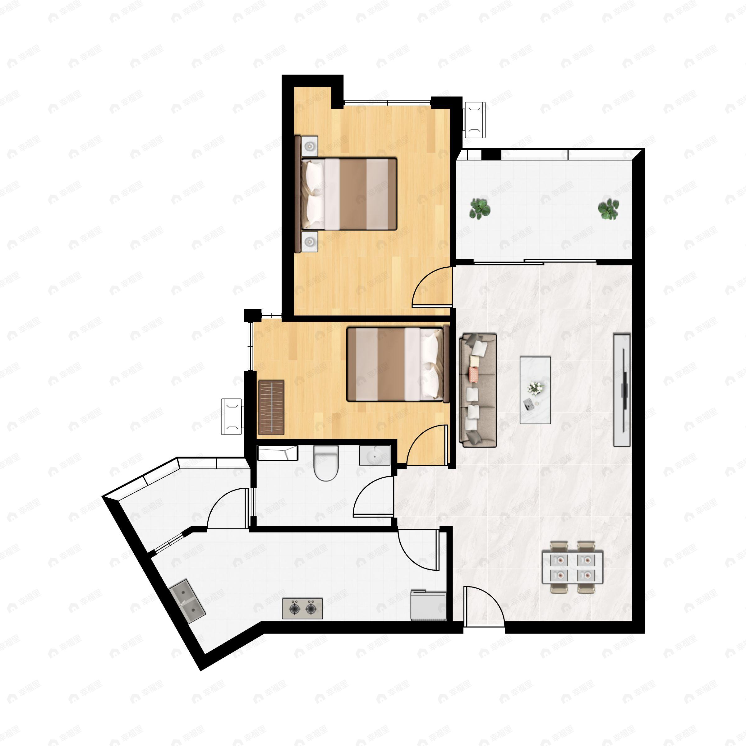 美林湖2室2厅1卫户型图