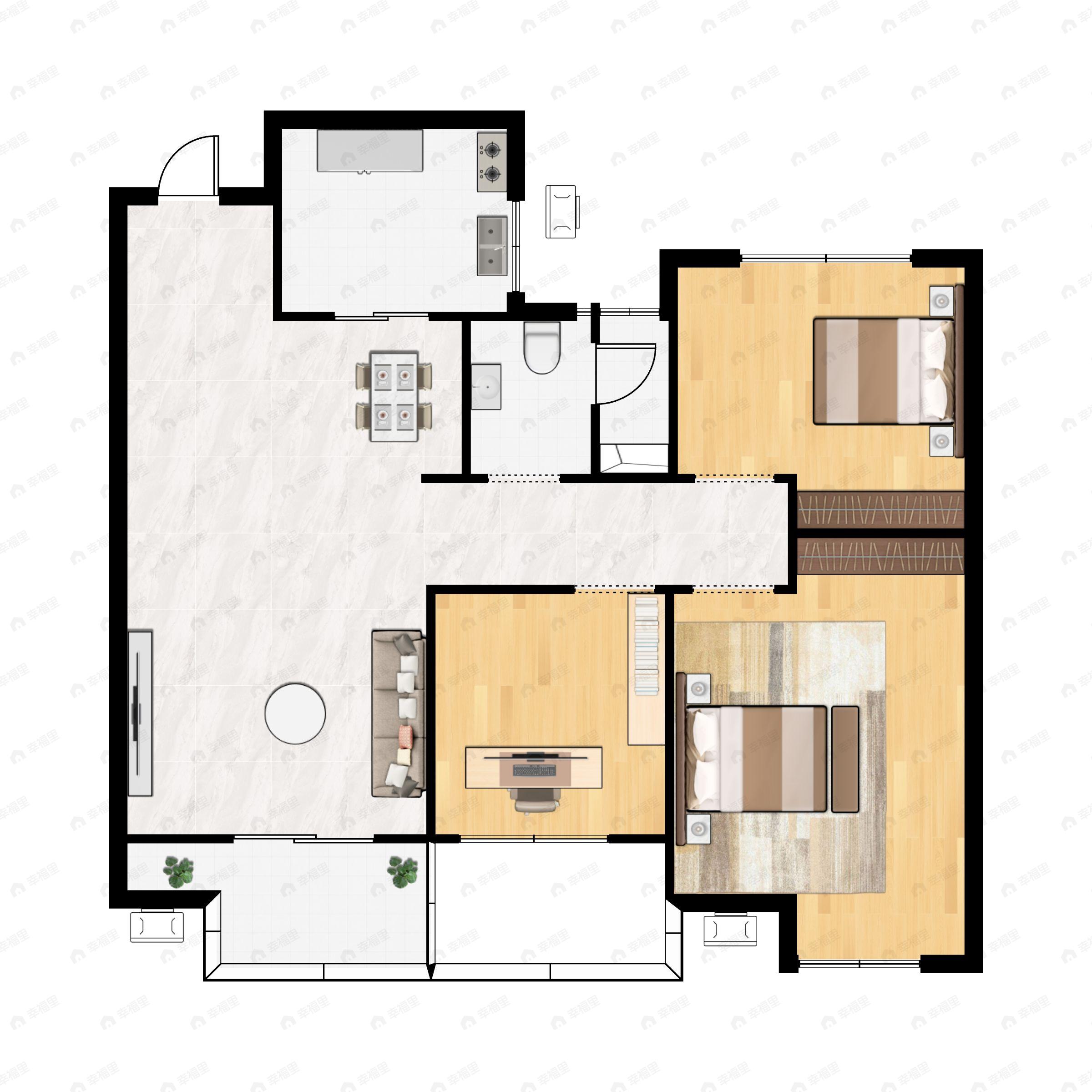 3室2厅1卫建面95平南户型图