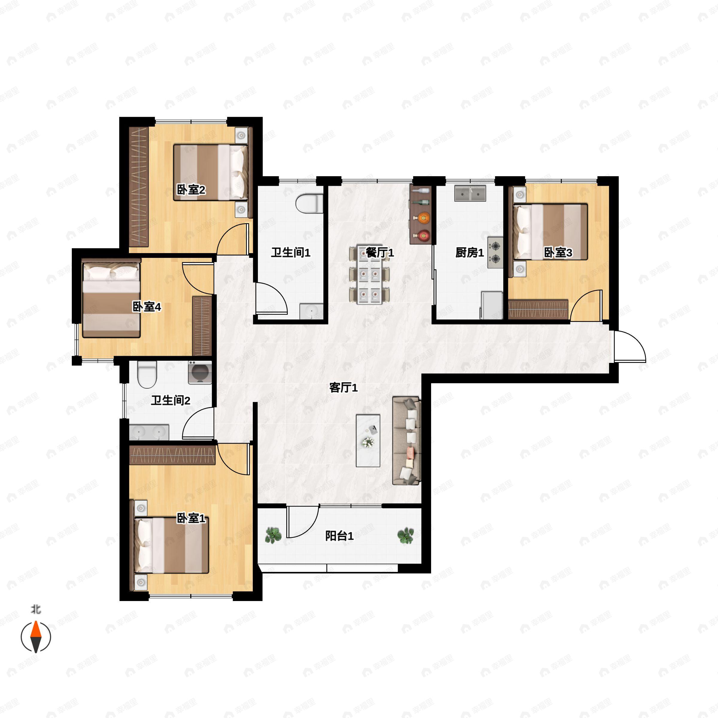 4室2厅2卫建面126平户型图
