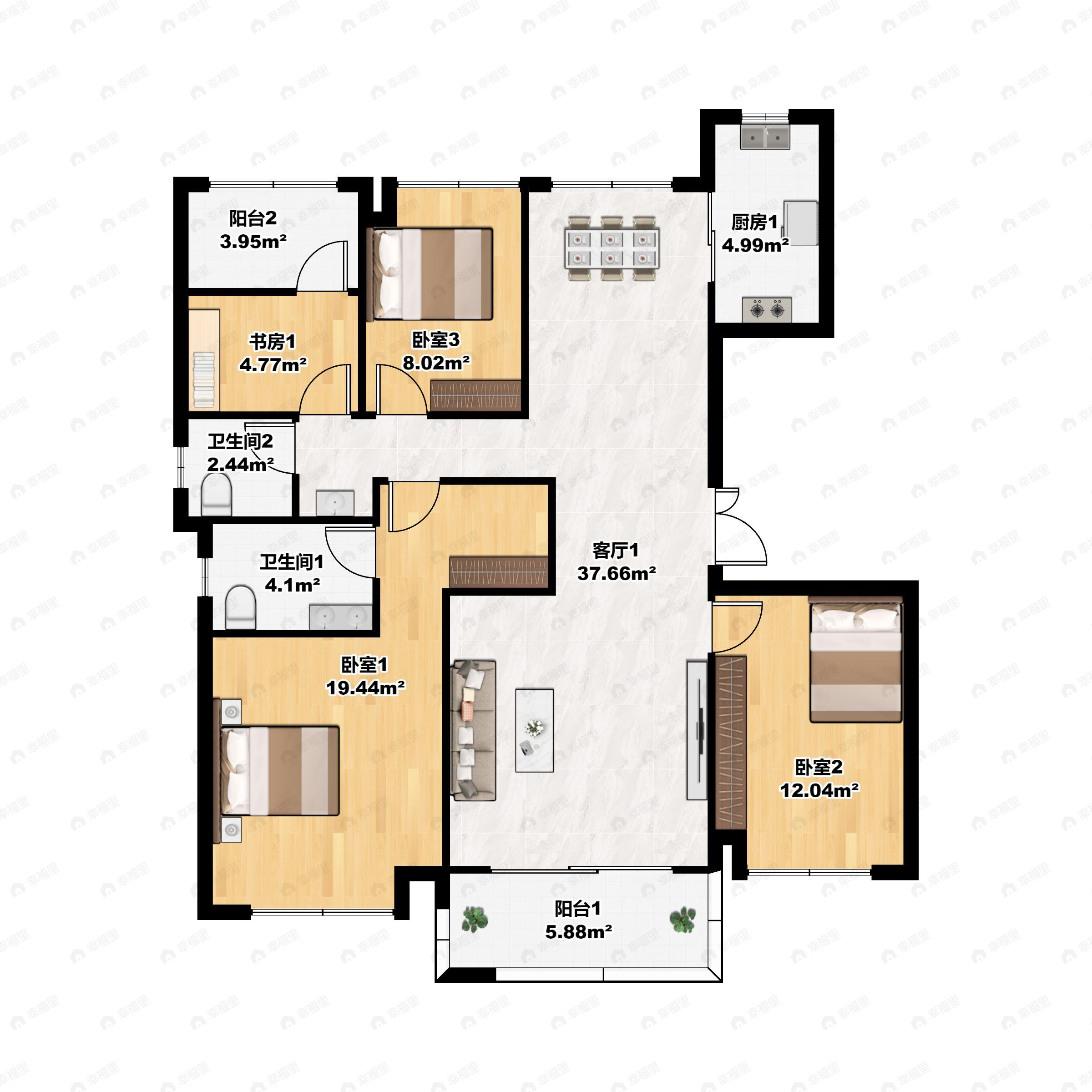 4室2厅2卫建面143平户型图